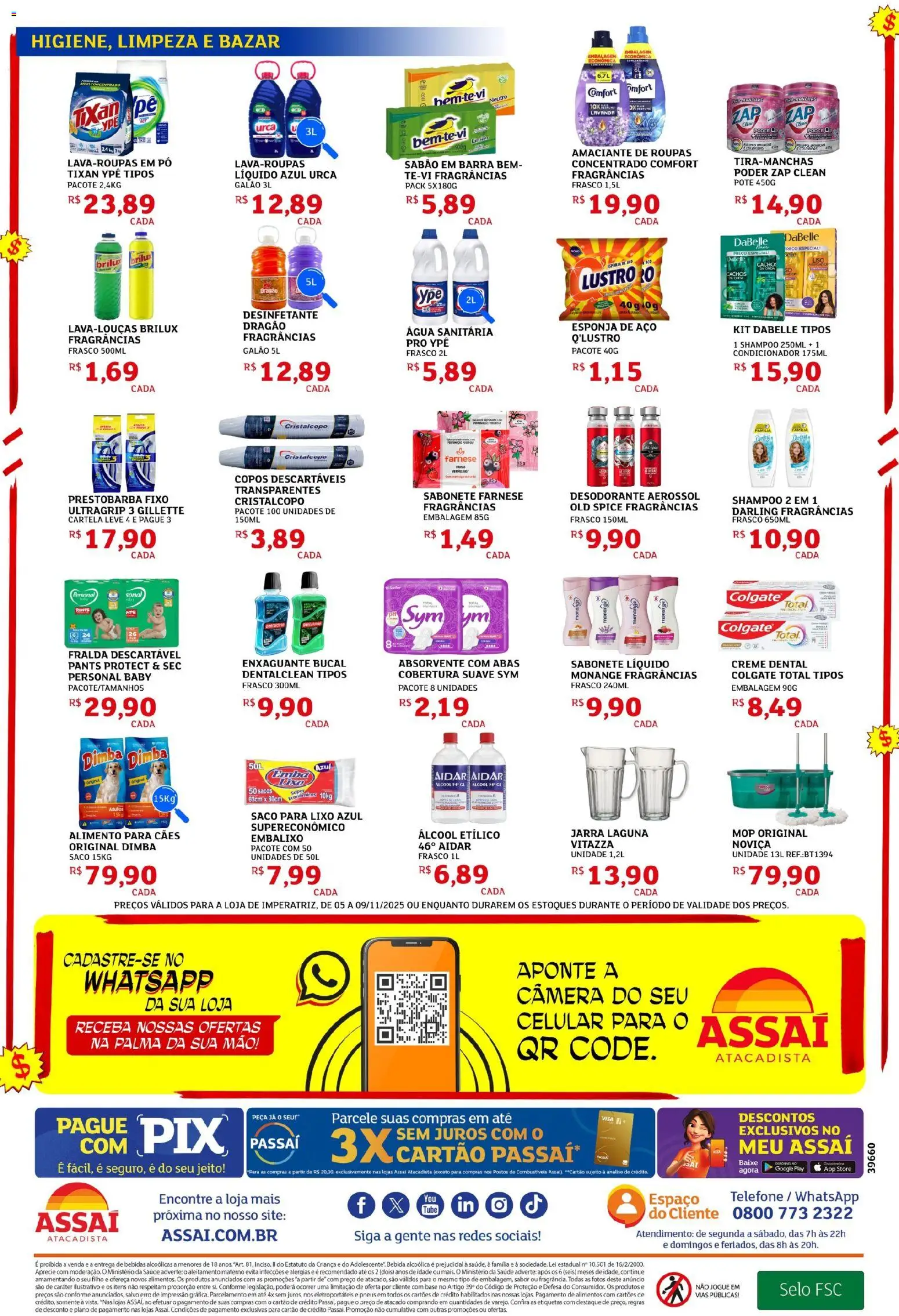 Assaí Atacadista Folheto - válido de 05.11.2025 | Página: 4 | Produtos: Shampoo, Esponja de aço, Desinfetante, Sabonete líquido