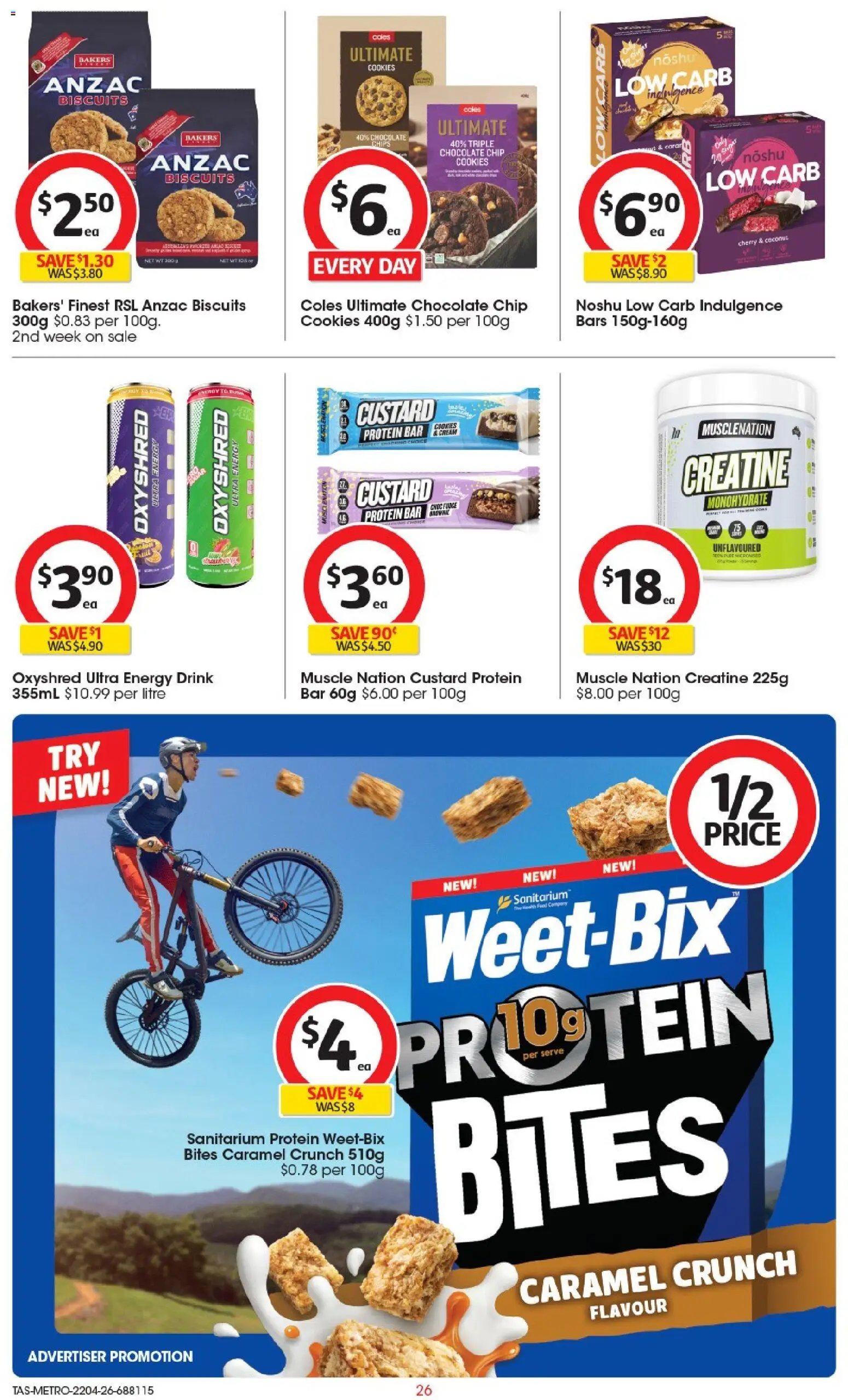 Coles catalogue - valid from 22.04.2026 | Page: 26 | Products: Energy drink, Chocolate, Biscuits