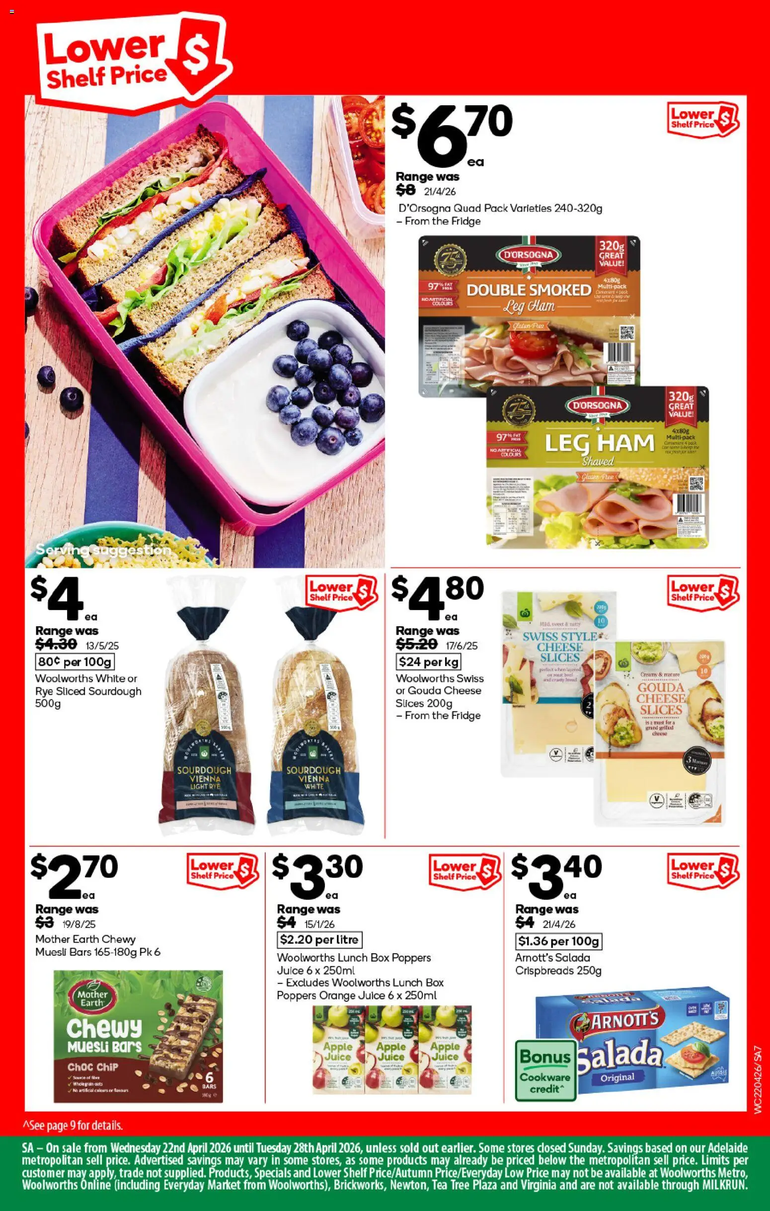Woolworths catalogue - valid from 22.04.2026 | Page: 7 | Products: Shelf, Light, Cheese, Bread