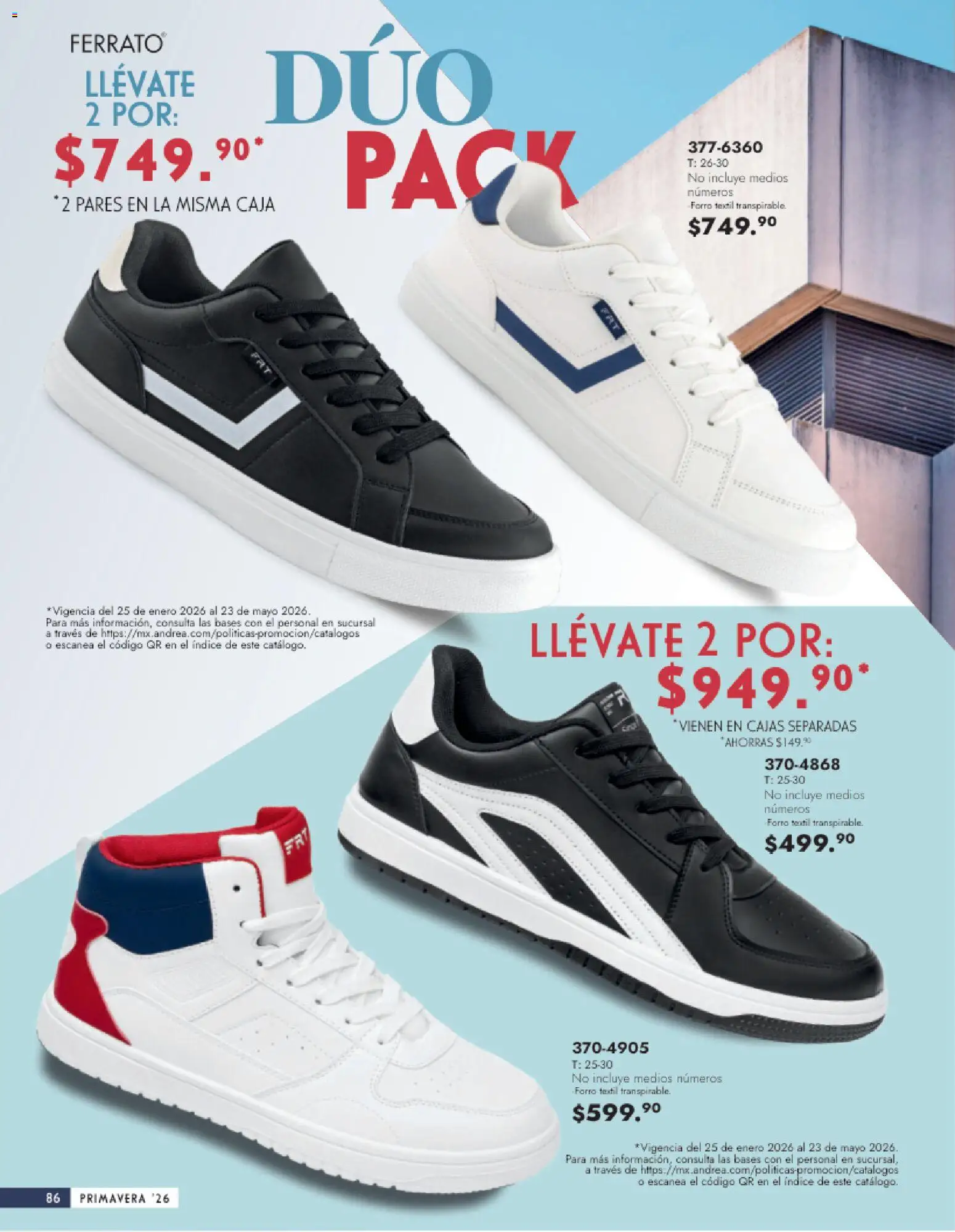 Nuevas ofertas de Andrea válidas en toda la República Mexicana desde el 25.01.2026. ¡Encuentra las mejores ofertas en Andrea catálogo Calzado Caballero! | Página: 86 | Productos: Caja