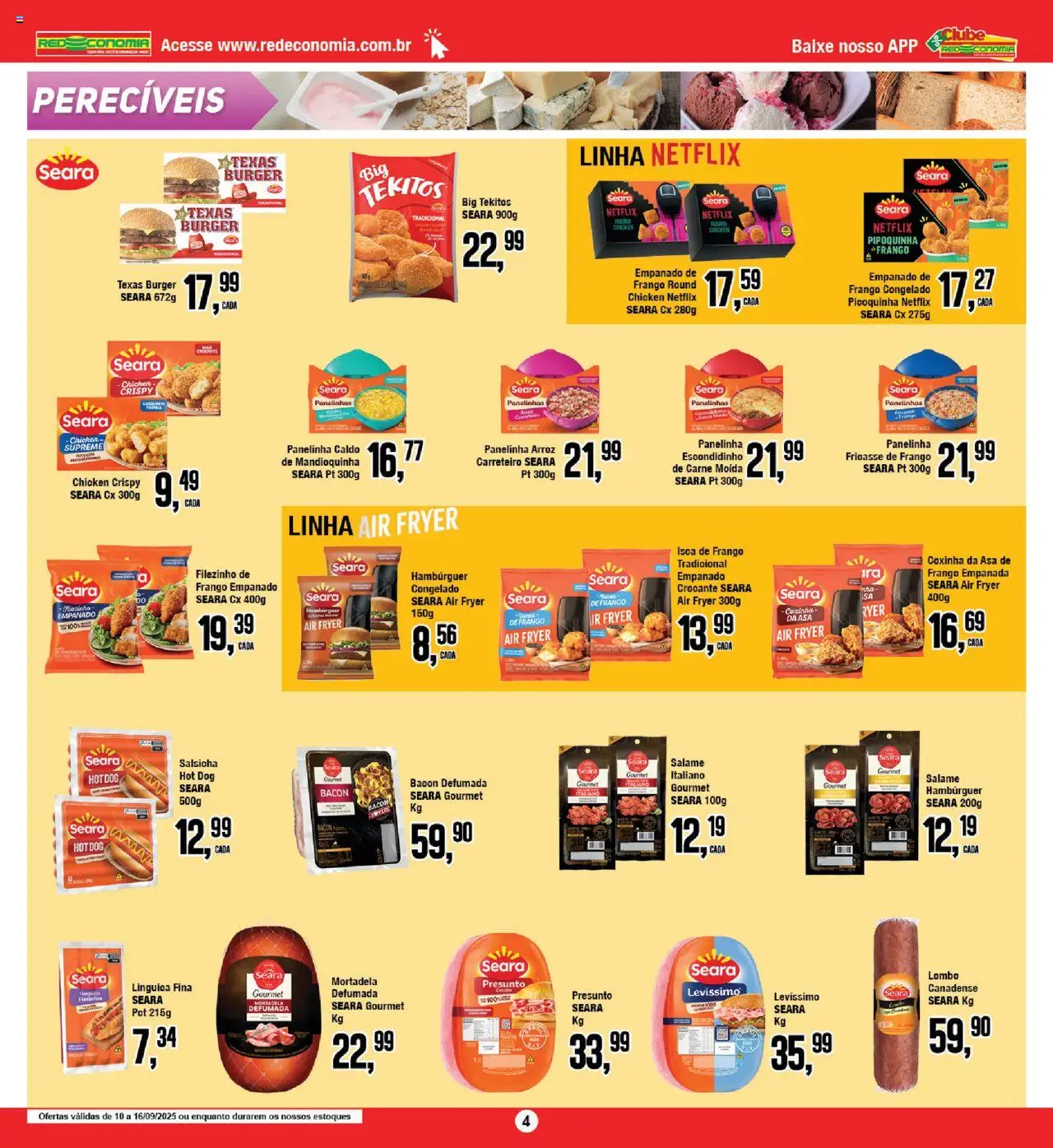 RedEconomia Folheto - válido de 10.09.2025 | Página: 4 | Produtos: Salsicha, Presunto, Arroz, Escondidinho