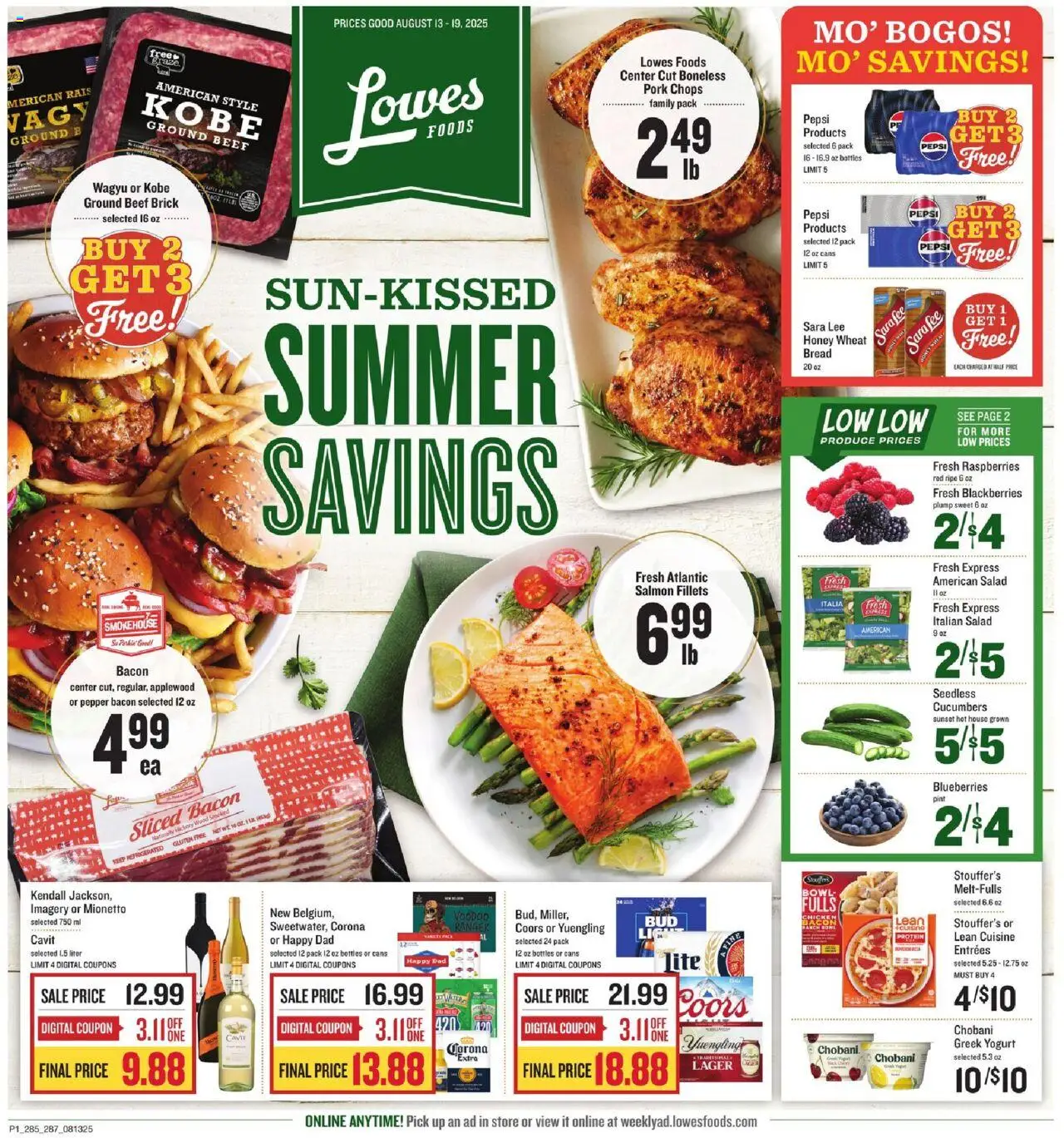 Lowes Foods Weekly Ad - NC - valid from 13.08.2025 | Page: 1 | Products: Yogurt, Beef, Cucumbers, Blueberries