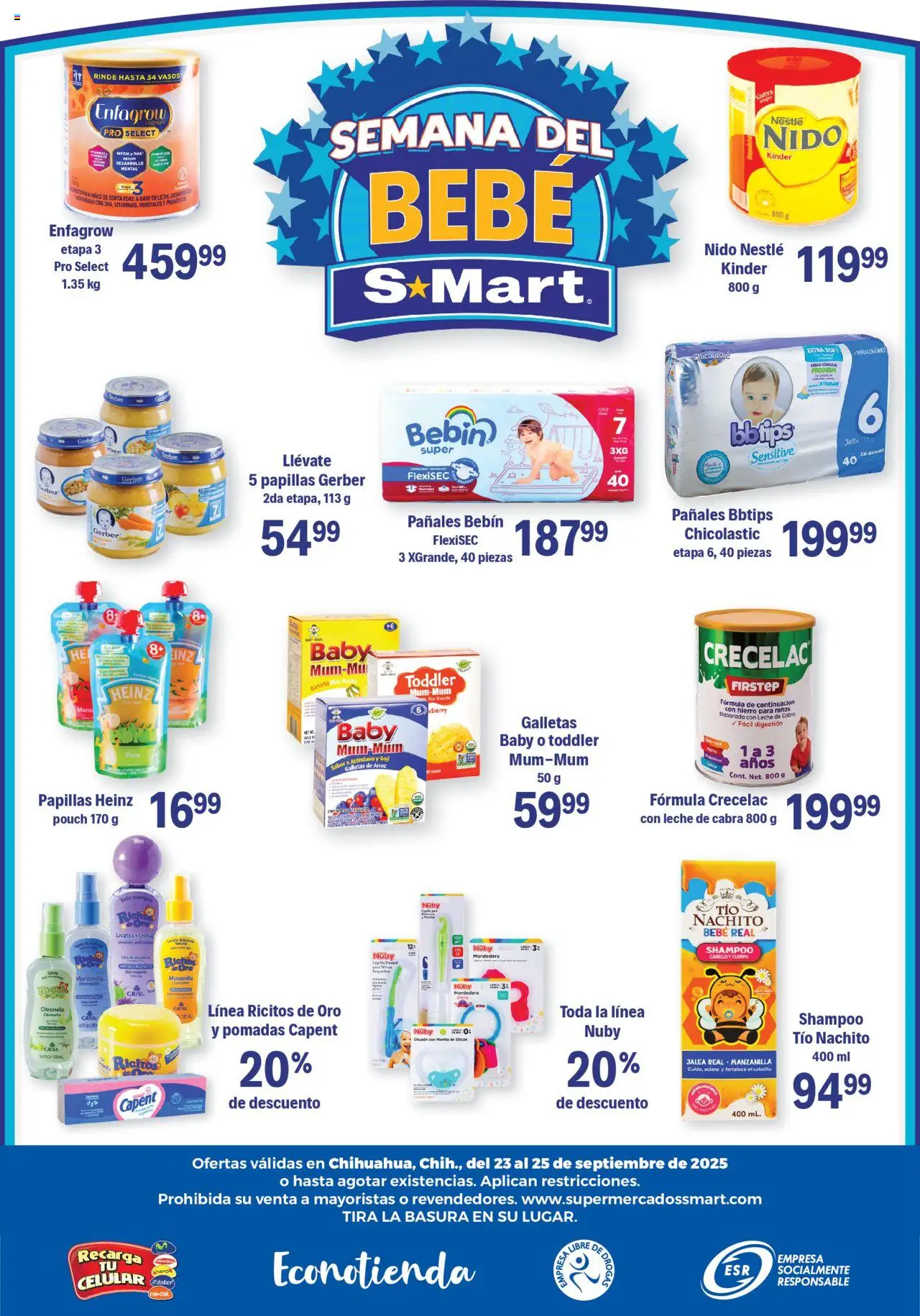 Nuevas ofertas de S-Mart válidas en toda la República Mexicana desde el 23.09.2025. ¡Encuentra las mejores ofertas en S-Mart - Folleto de Feria - Chihuahua! | Página: 6 | Productos: Leche, Galletas, Pañales, Vasos