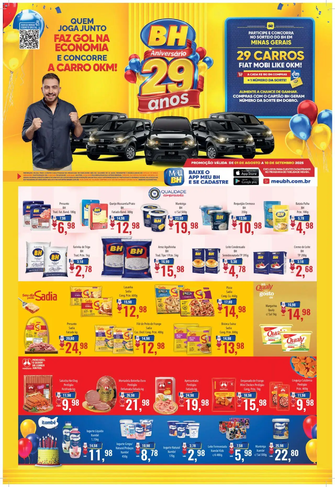 Supermercados BH Folheto - válido de 01.08.2025 | Página: 1 | Produtos: Mortadela, Batata palha, Frango, Margarina