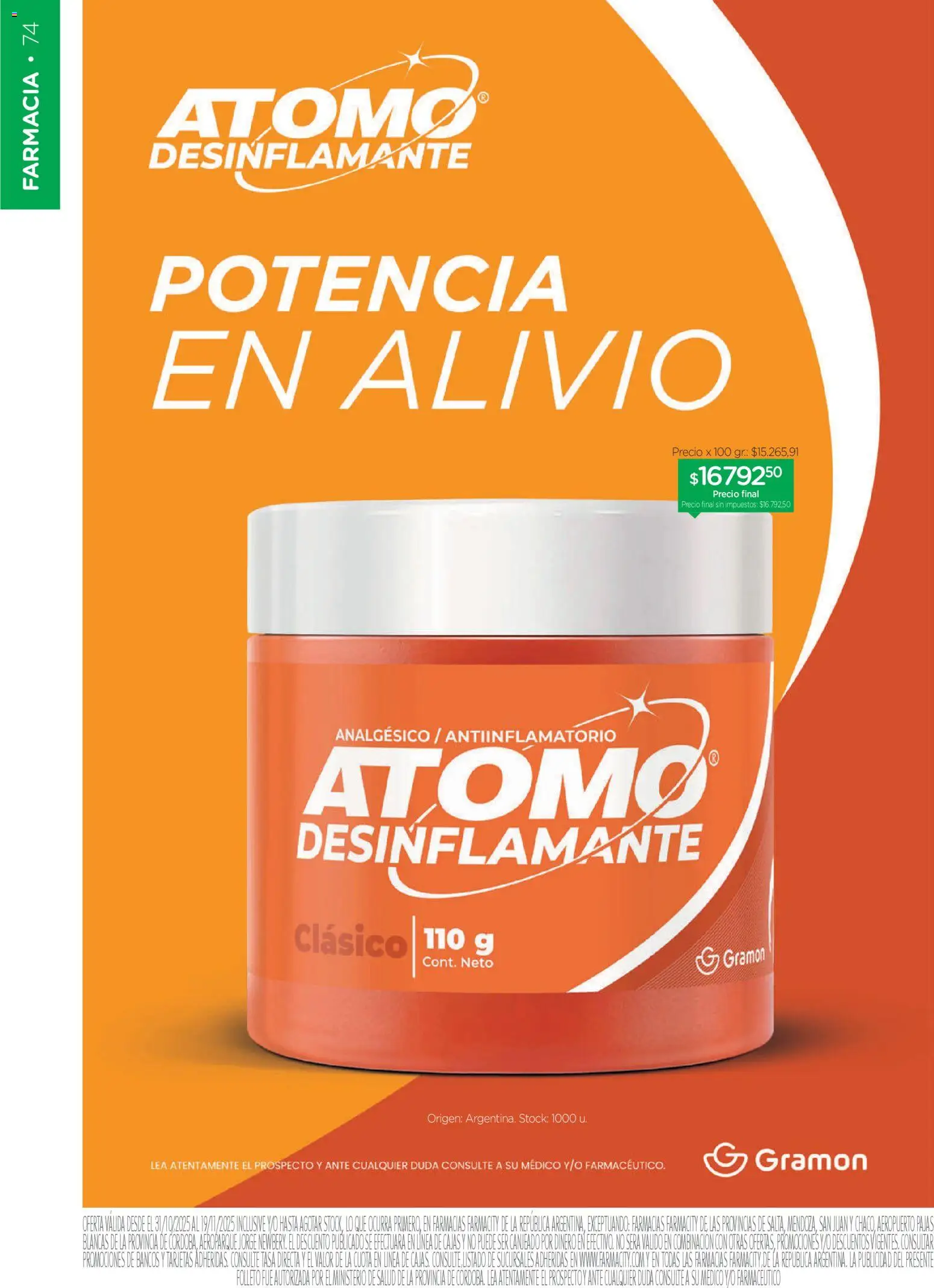 Farmacity catálogo │ válido desde el 30.10.2025 | Página: 74 | Productos: Analgésico, Antiinflamatorio