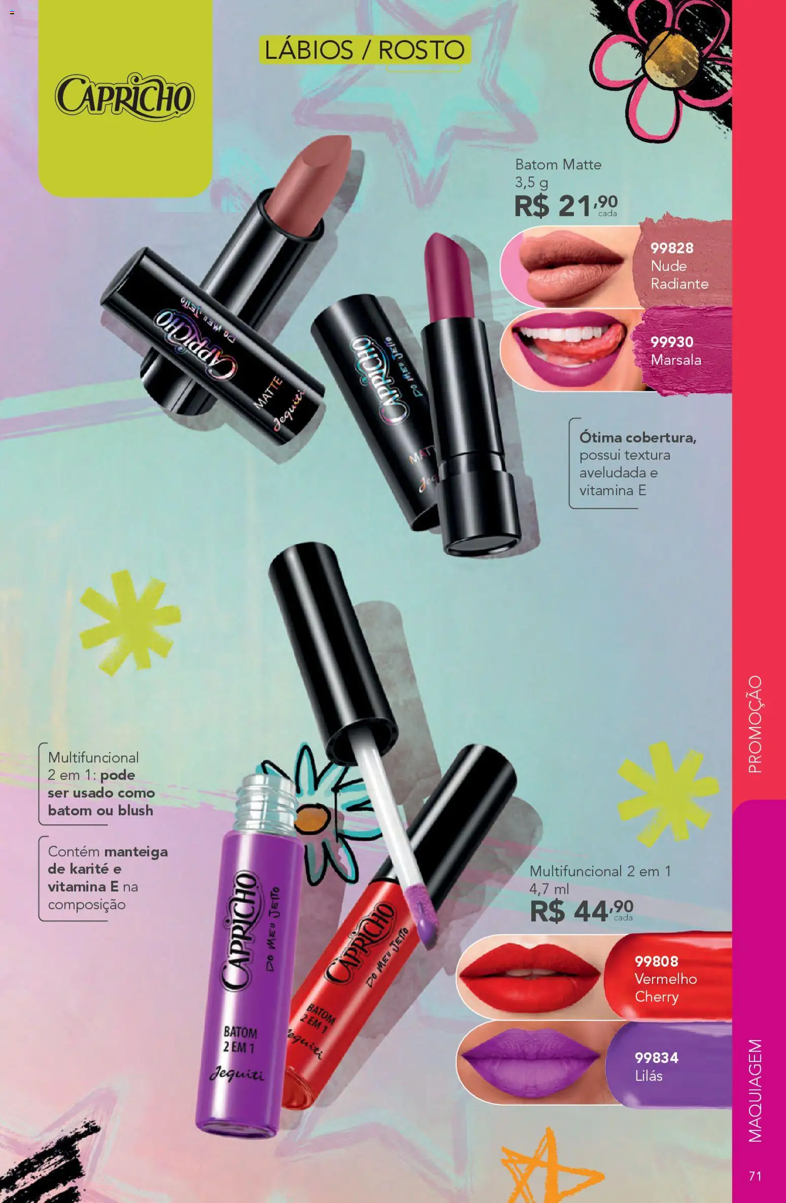 Jequiti Folheto - válido de 02.12.2025 | Página: 71 | Produtos: Blush, Batom, Multifuncional, Manteiga