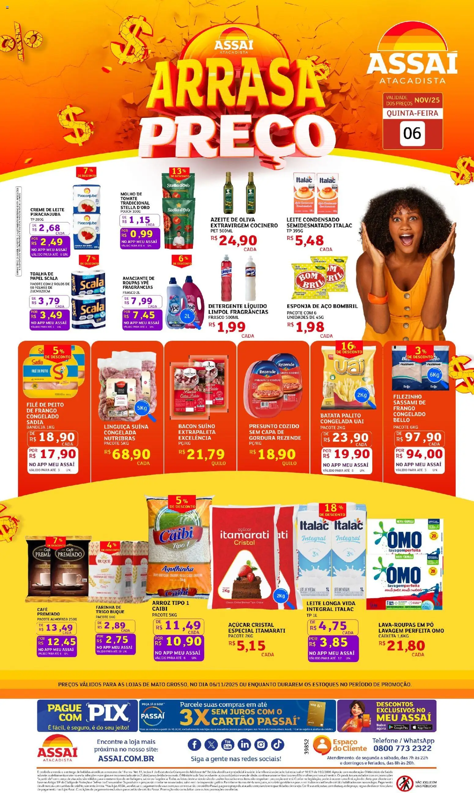 Assaí Atacadista Folheto - válido de 06.11.2025 | Página: 1 | Produtos: Linguiça, Café, Presunto, Pneus