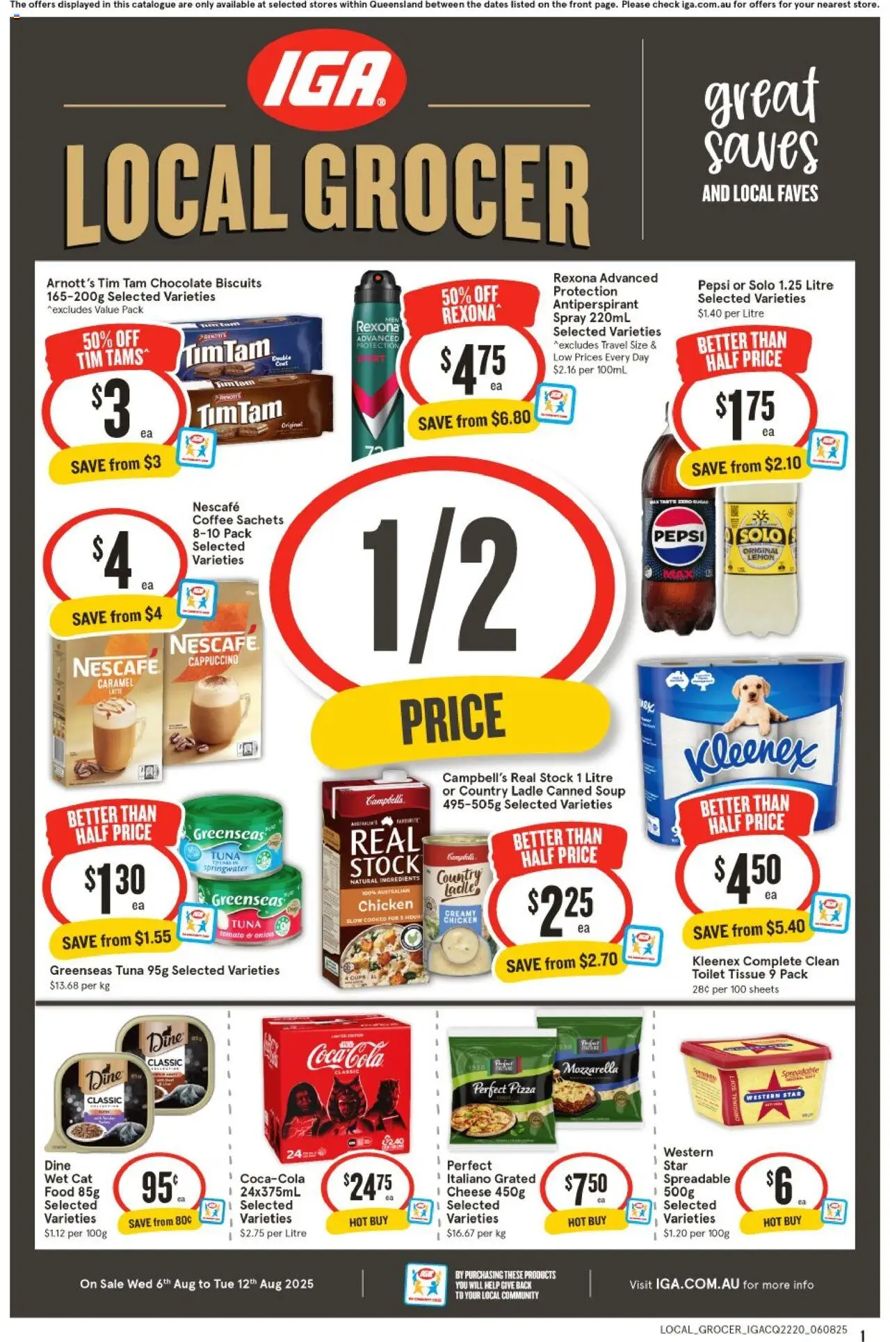 IGA catalogue - valid from 06.08.2025 | Page: 1 | Products: Toilet, Cheese, Pizza, Pepsi