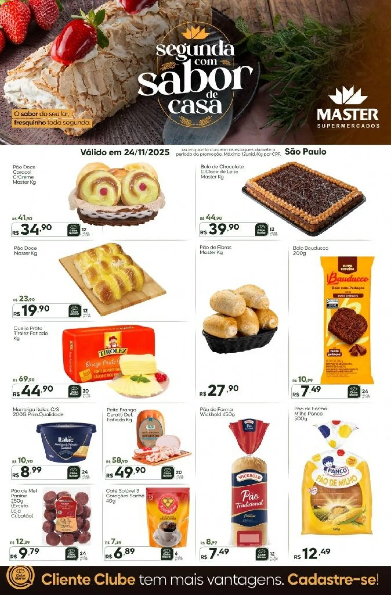 Master Folheto - válido de 24.11.2025 | Página: 1 | Produtos: Manteiga, Queijo, Pão, Frango