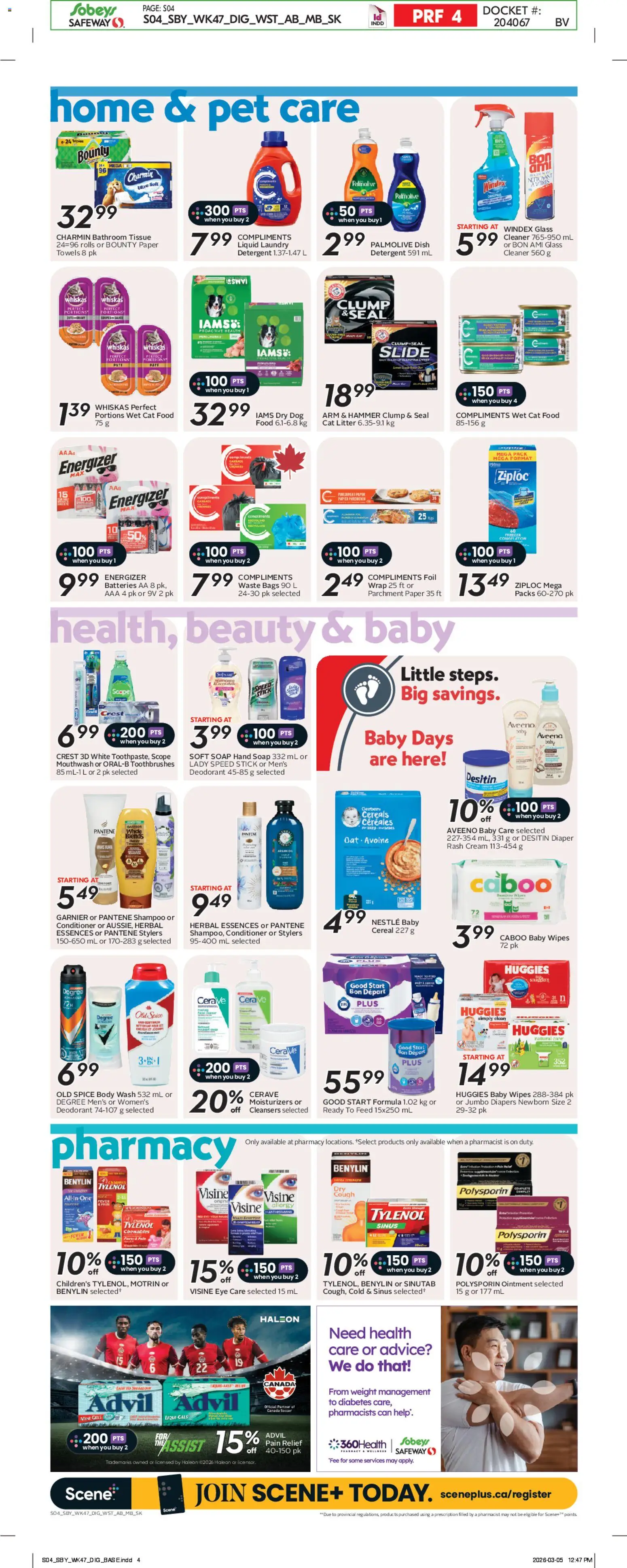 Sobeys flyer valid from 19.03.2026 | Page: 12 | Products: Cereals, Cream, Deodorant, Mouthwash