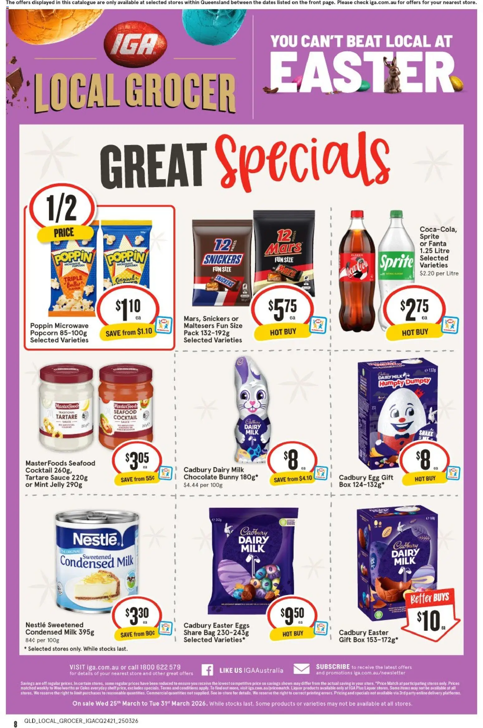 IGA catalogue - valid from 25.03.2026 | Page: 8 | Products: Shelf, Eggs, Chocolate, Bag