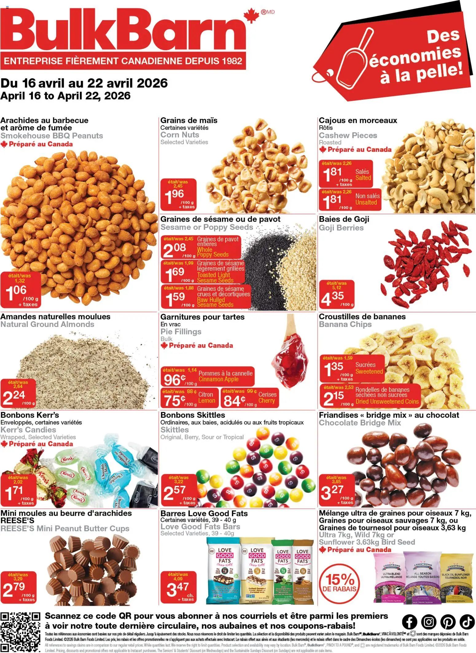Bulk Barn flyer valid from 16.04.2026 | Page: 1 | Products: Candies, Nuts, Butter, Oil