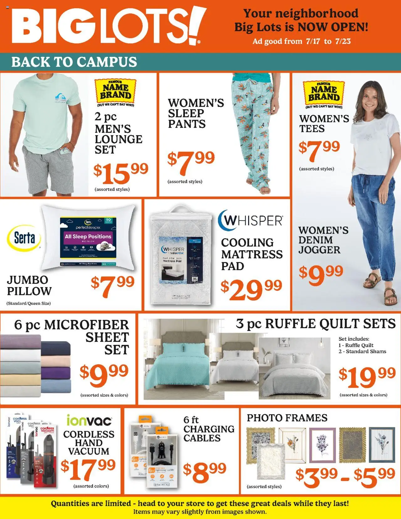 Big Lots Weekly Ad - valid from 17.07.2025 | Page: 1 | Products: Pc, Quilt, Sheet, Mattress Pad