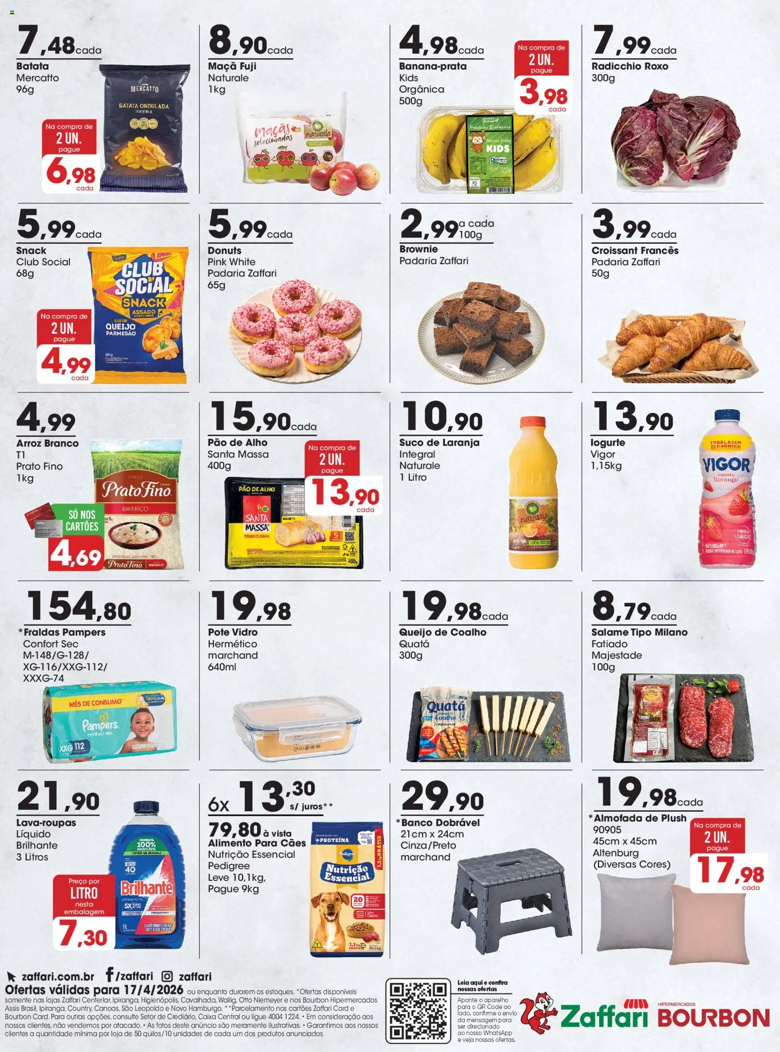 Zaffari Folheto - válido de 17.04.2026 | Página: 2 | Produtos: Pampers, Almofada, Carne, Queijo parmesão