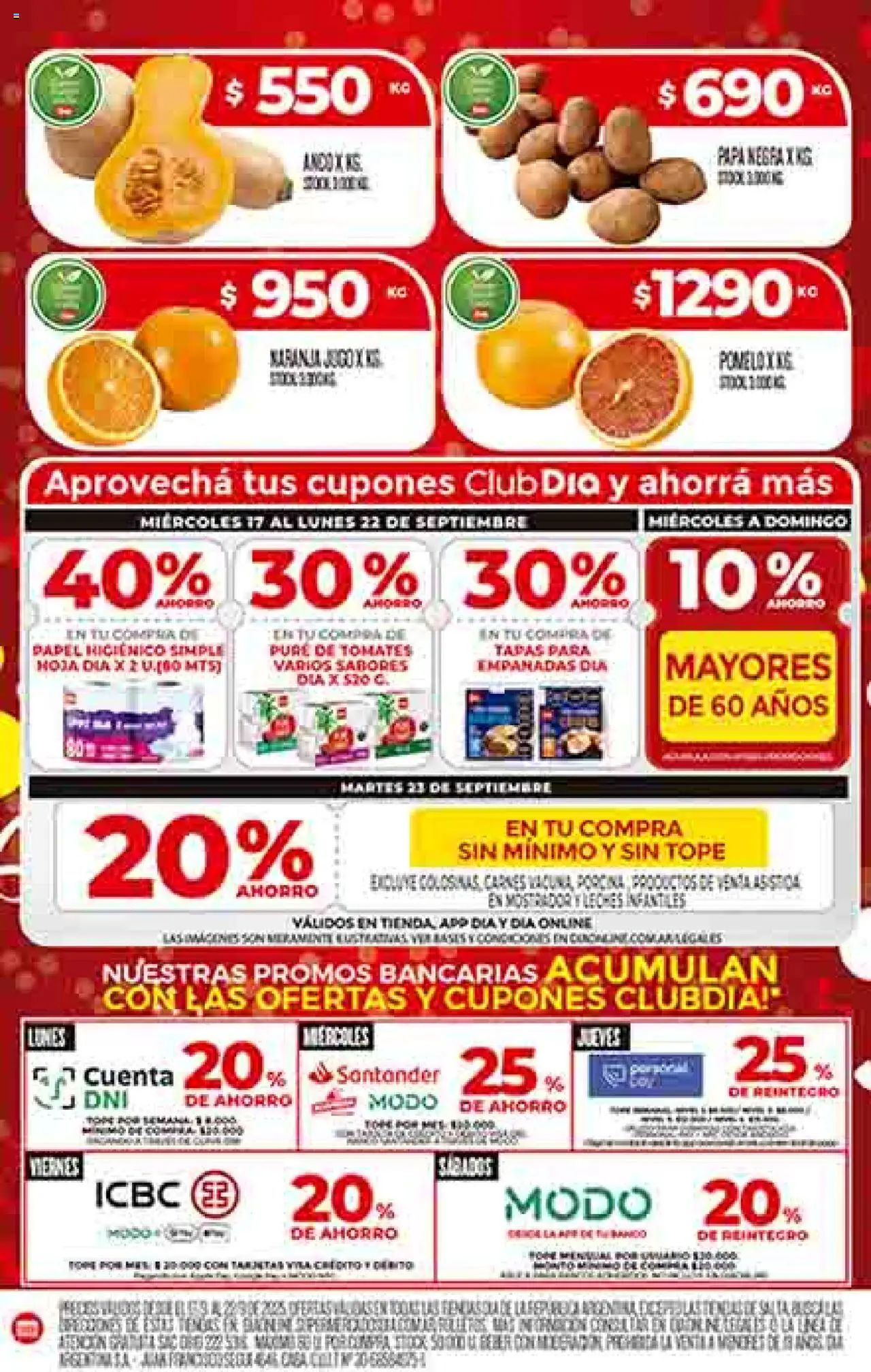 Supermercado DIA Ofertas │ válido desde el 17.09.2025 | Página: 4 | Productos: Papel higiénico, Papa, Tomates