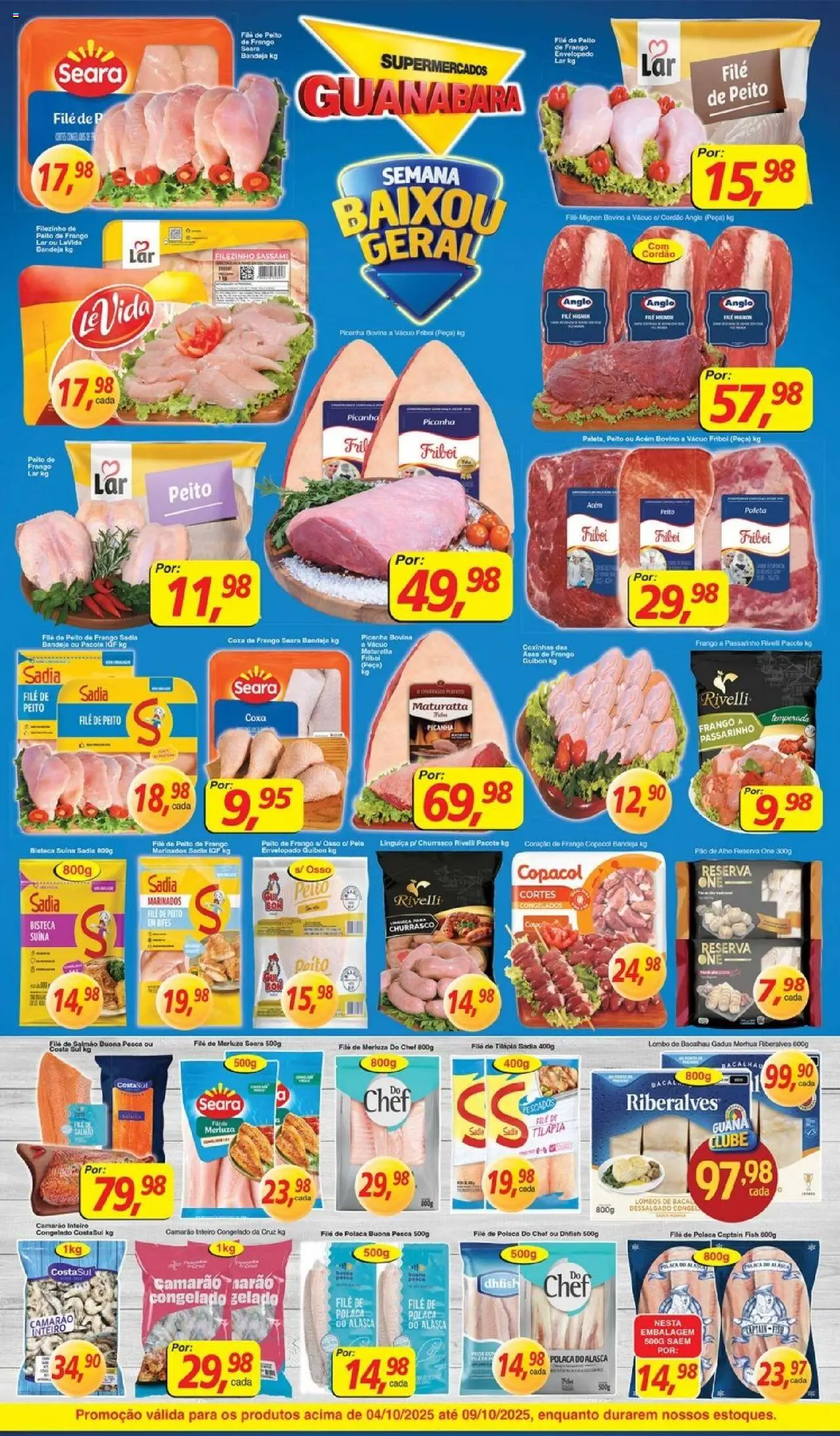 Supermercados Guanabara Folheto - válido de 04.10.2025 | Página: 5 | Produtos: Salmão, Filé mignon, Picanha, Coração de frango