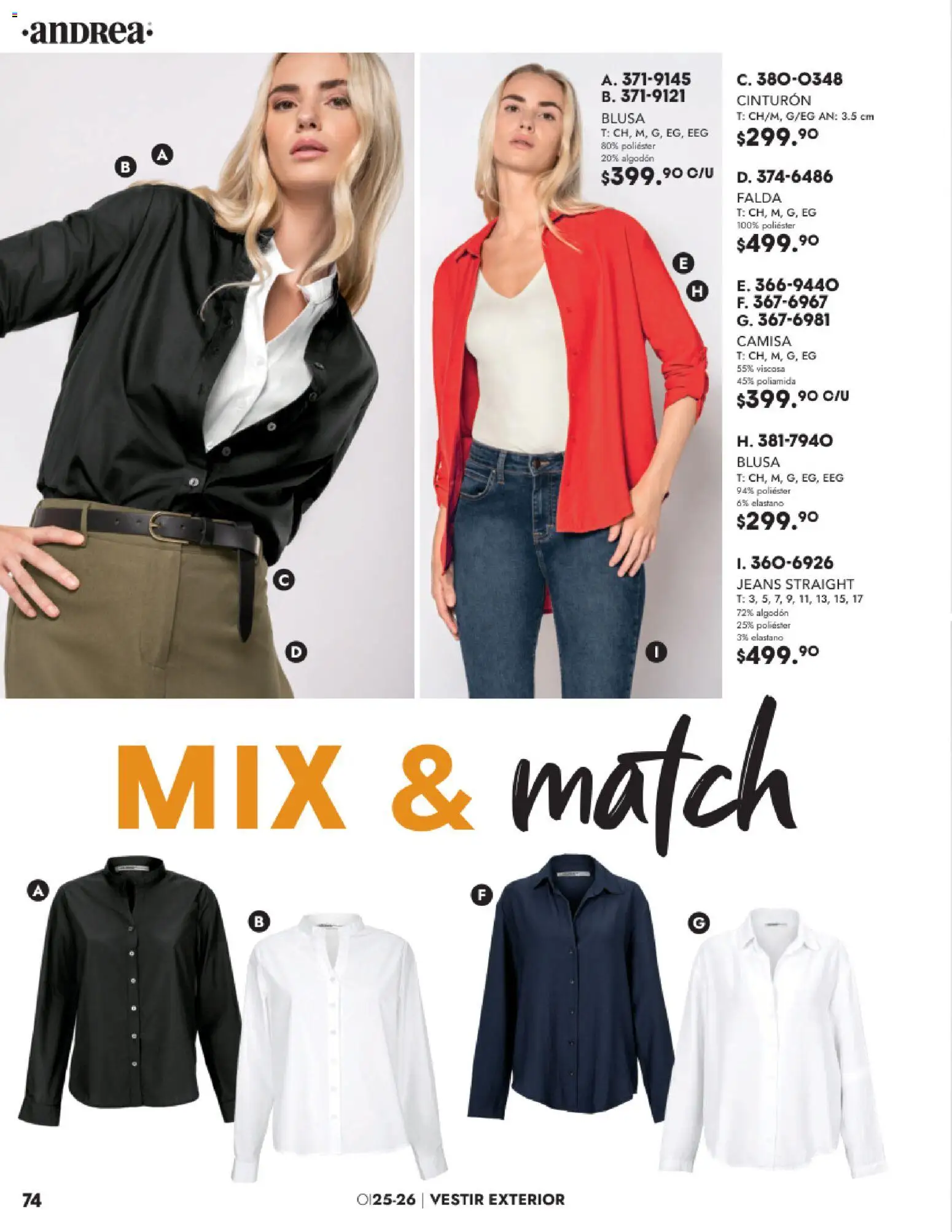 Nuevas ofertas de Andrea válidas en toda la República Mexicana desde el 26.11.2025. ¡Encuentra las mejores ofertas en Andrea catálogo Vestir! | Página: 74 | Productos: Blusa, Camisa, Algodón, Falda