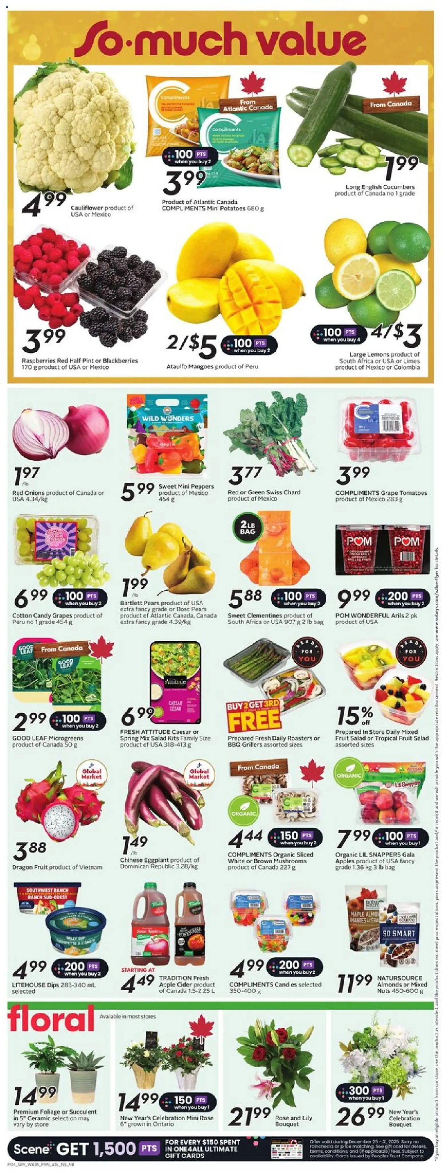 Sobeys flyer valid from 25.12.2025 | Page: 7 | Products: Candies, Salad, Bag, Apples