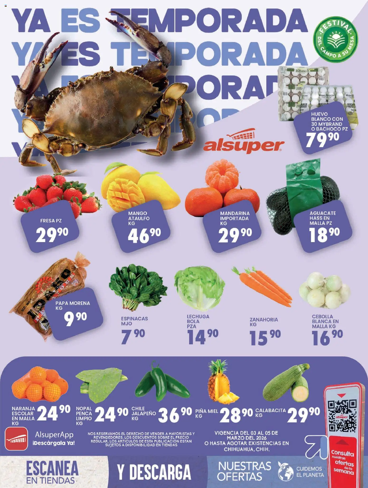 Nuevas ofertas de Alsuper válidas en toda la República Mexicana desde el 03.03.2026. ¡Encuentra las mejores ofertas en Alsuper folleto Chihuahua-Ciudad! | Página: 1 | Productos: Huevo, Mango, Zanahoria, Sobre