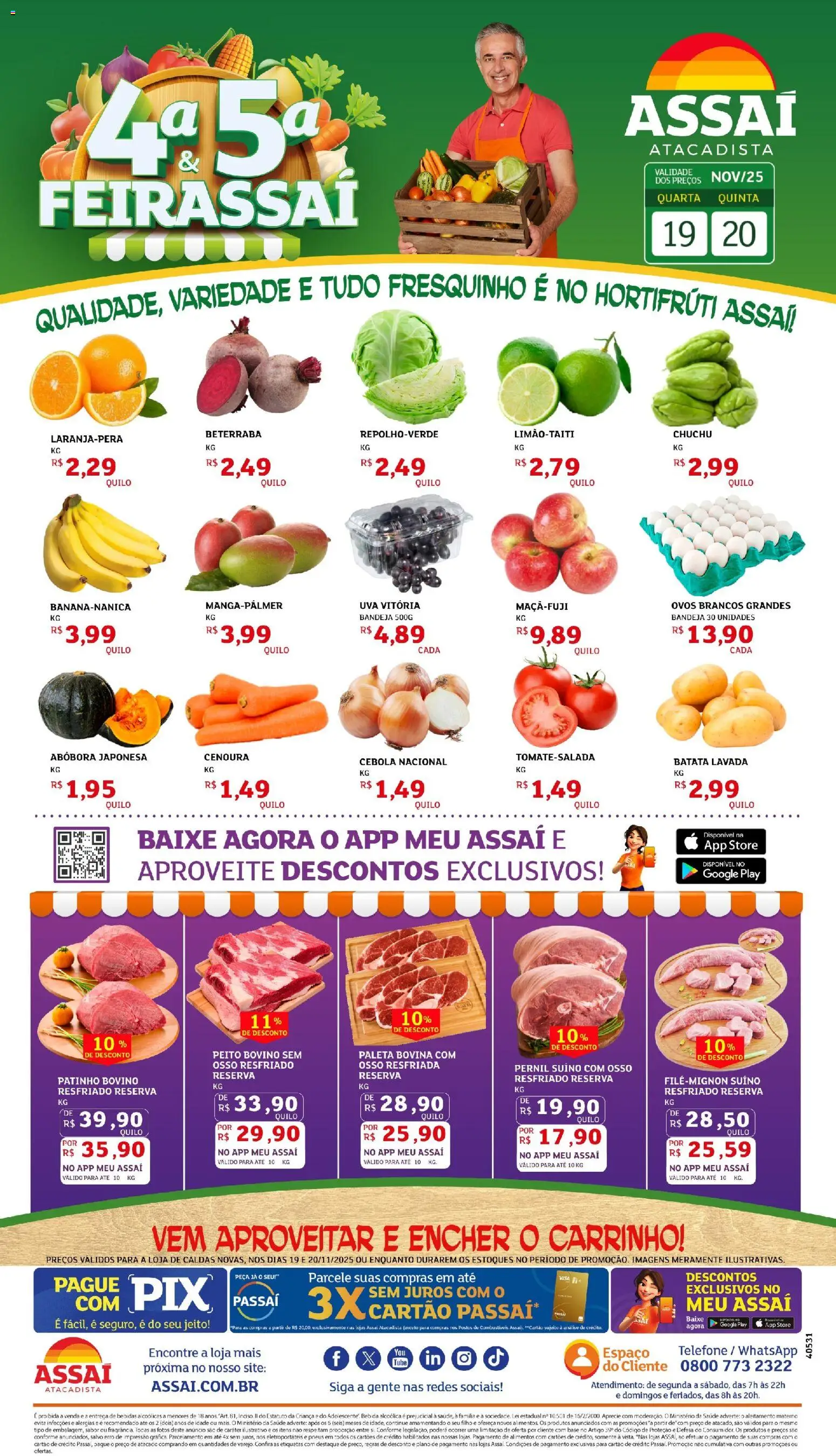 Assaí Atacadista Folheto - válido de 19.11.2025 | Página: 1 | Produtos: Pernil, Base, Cenoura, Telefone