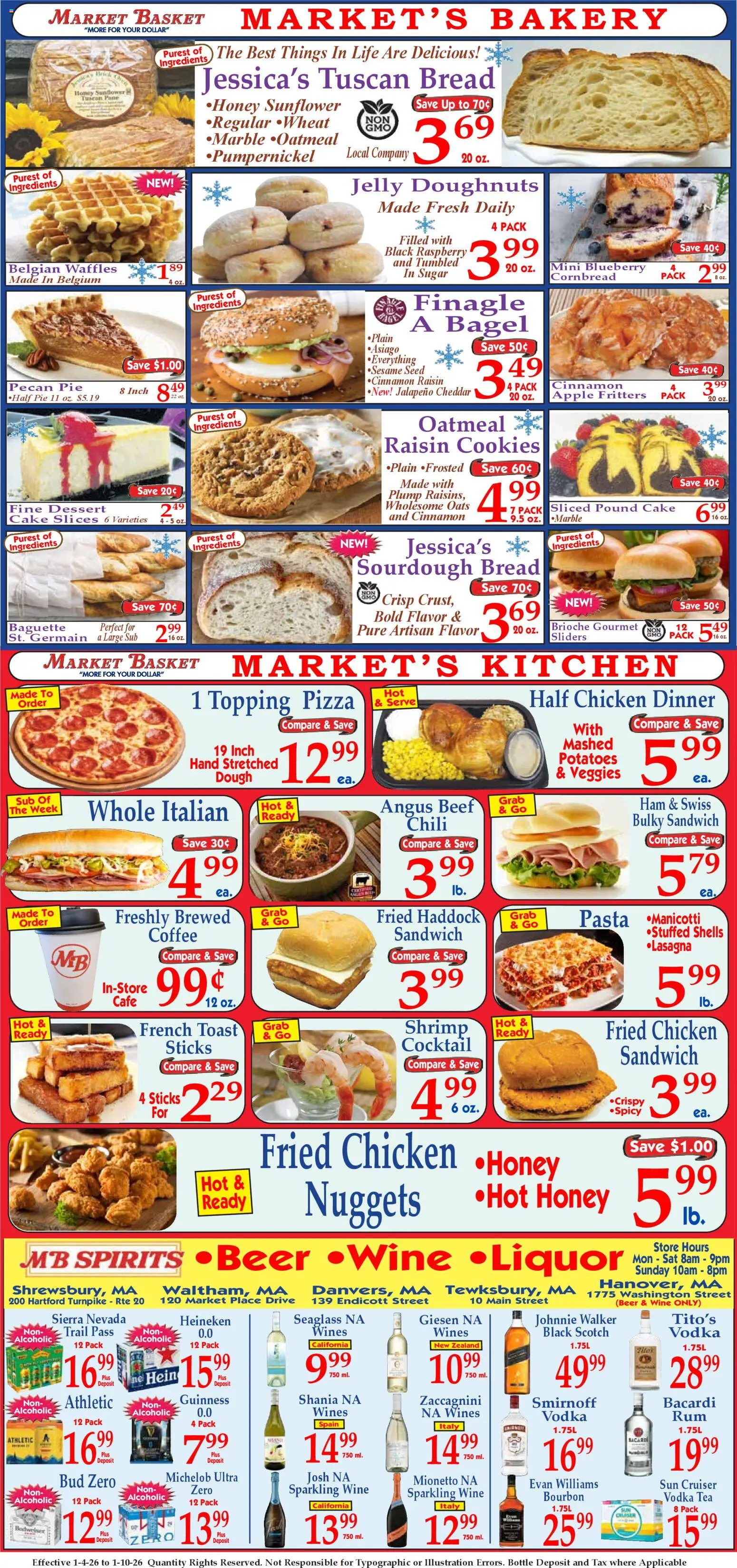 Market Basket Ad - valid from 04.01.2026 | Page: 8 | Products: Bakery, Pizza, Tea, Vodka