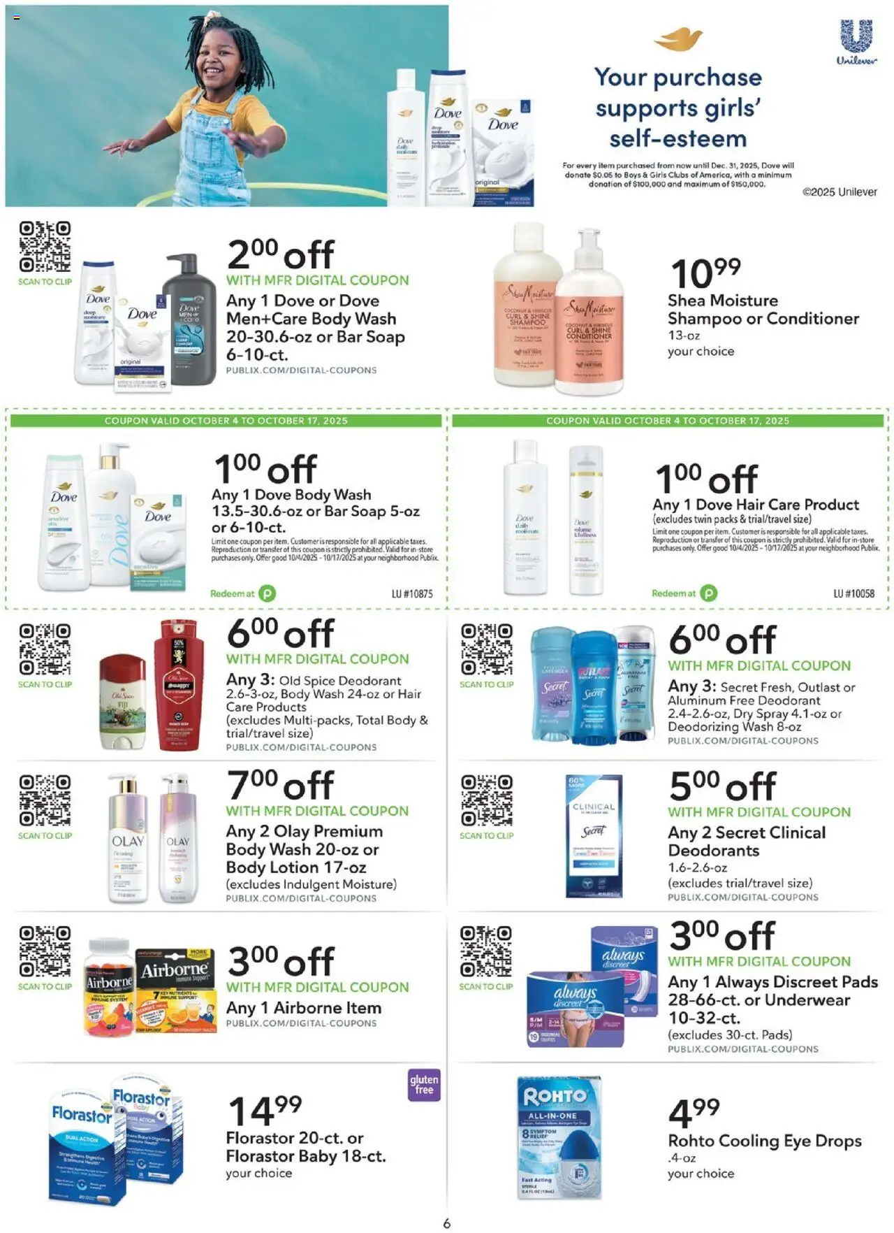 Publix Extra Savings - valid from 04.10.2025 | Page: 6 | Products: Shampoo, Soap, Deodorant, Body Wash