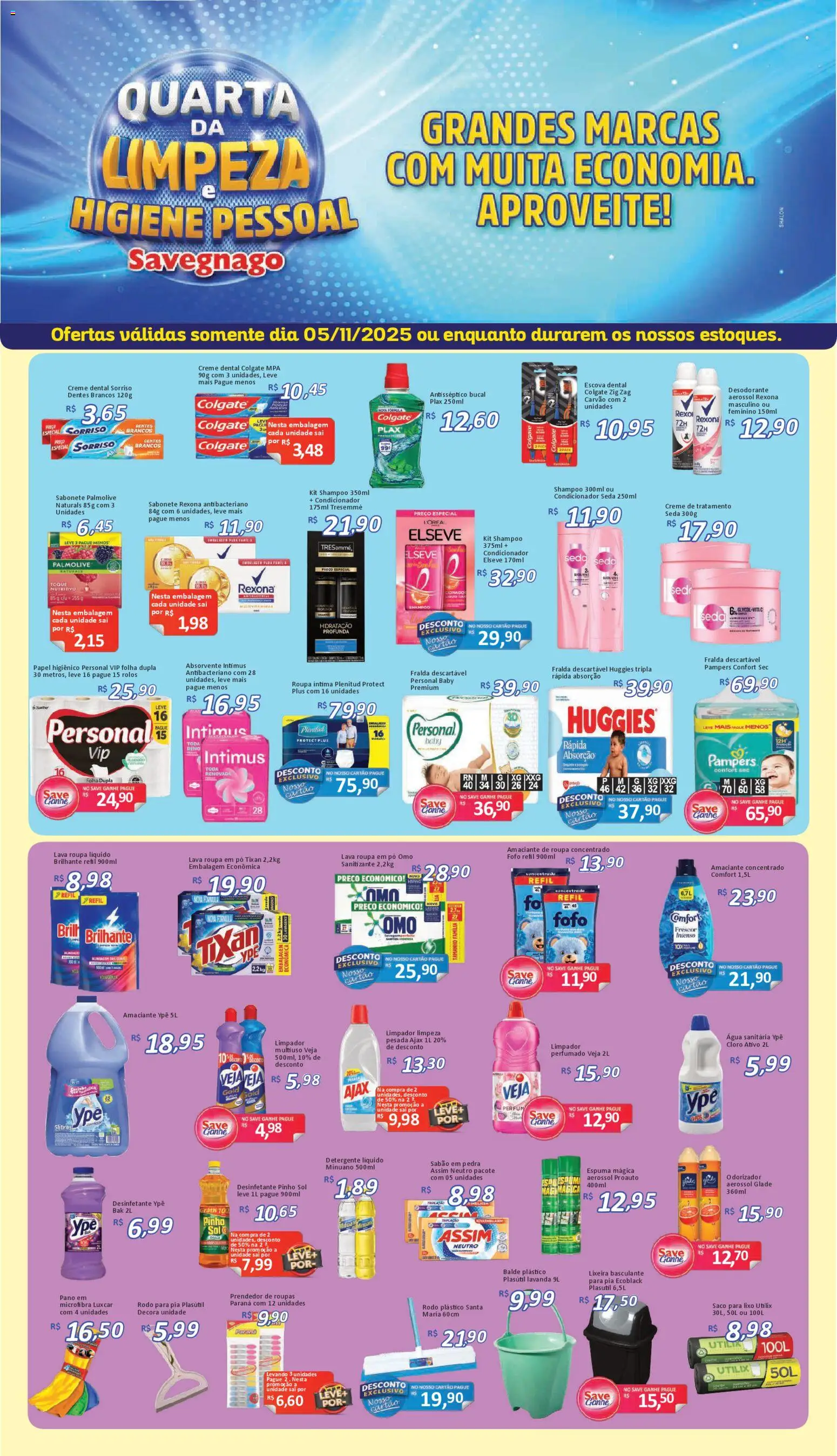Savegnago Folheto - válido de 05.11.2025 | Página: 1 | Produtos: Saco para lixo, Cloro, Condicionador, Papel higiênico