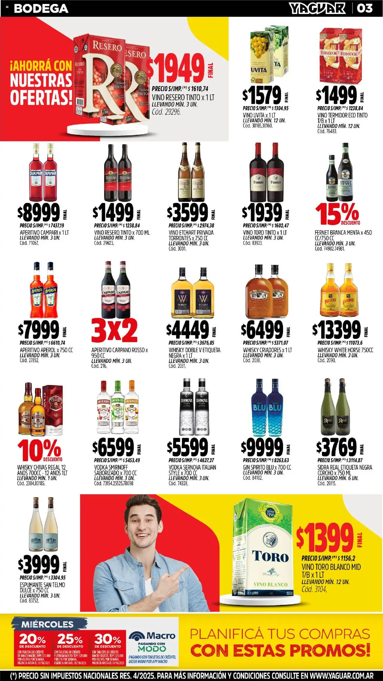 Yaguar - Mar del Plata │ válido desde el 20.10.2025 | Página: 3 | Productos: Whisky, Banco, Gin, Vino