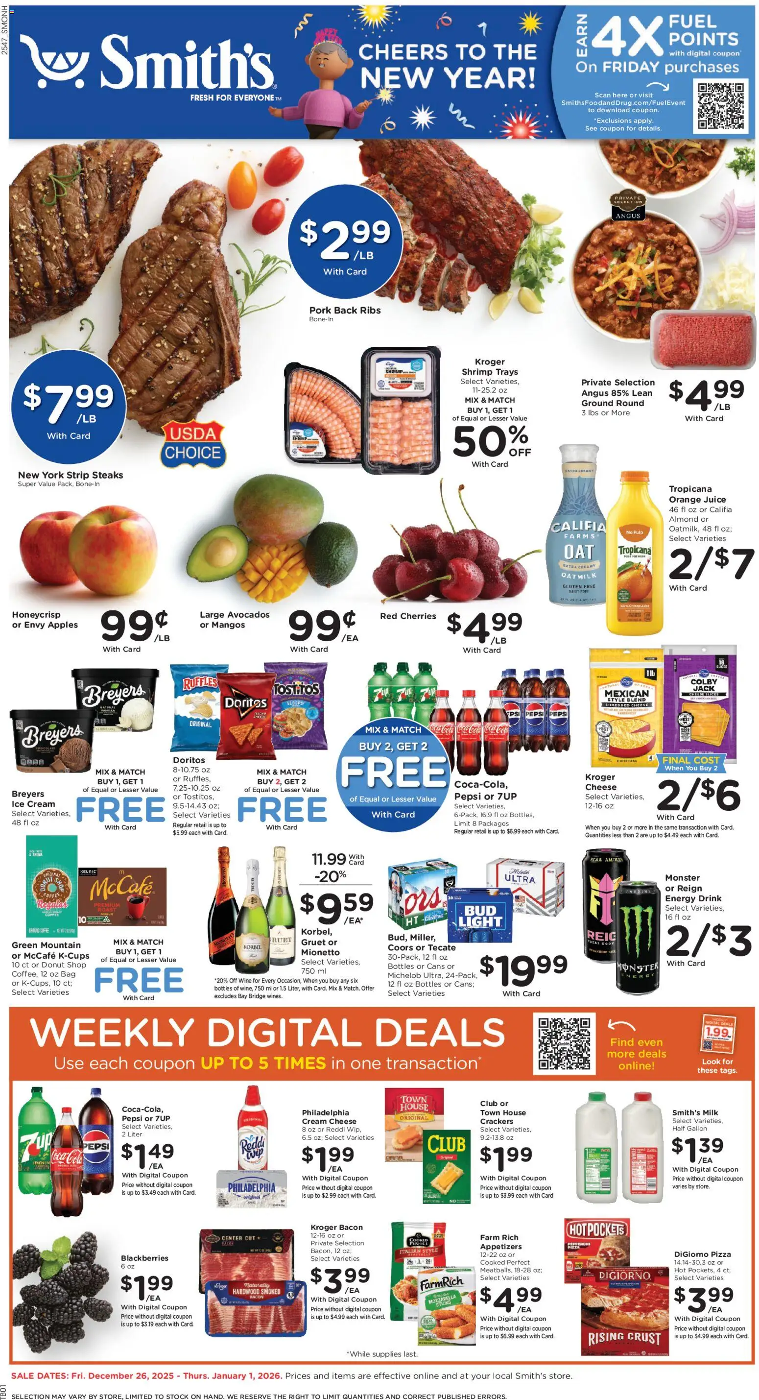 Smith's Weekly Ad - NM - valid from 26.12.2025 | Page: 1 | Products: Milk, Coffee, Pizza, Apples