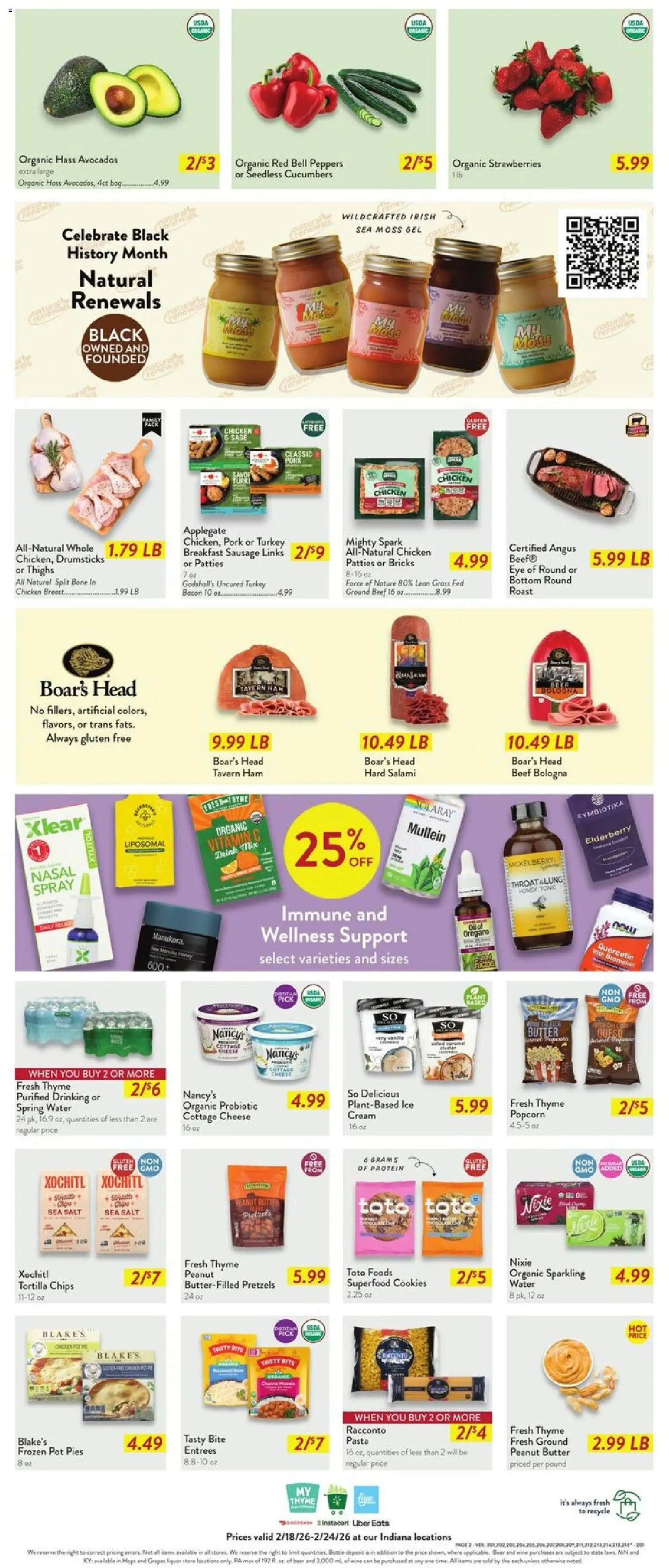 Fresh Thyme Weekly Ad - IN - valid from 18.02.2026 | Page: 4 | Products: Strawberries, Cream, Cucumbers, Sausage