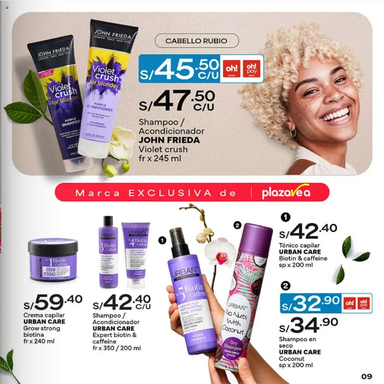 Catálogo Plaza Vea válido desde 04.08.2025 | Página: 9 | Productos: Shampoo, Acondicionador, Crema