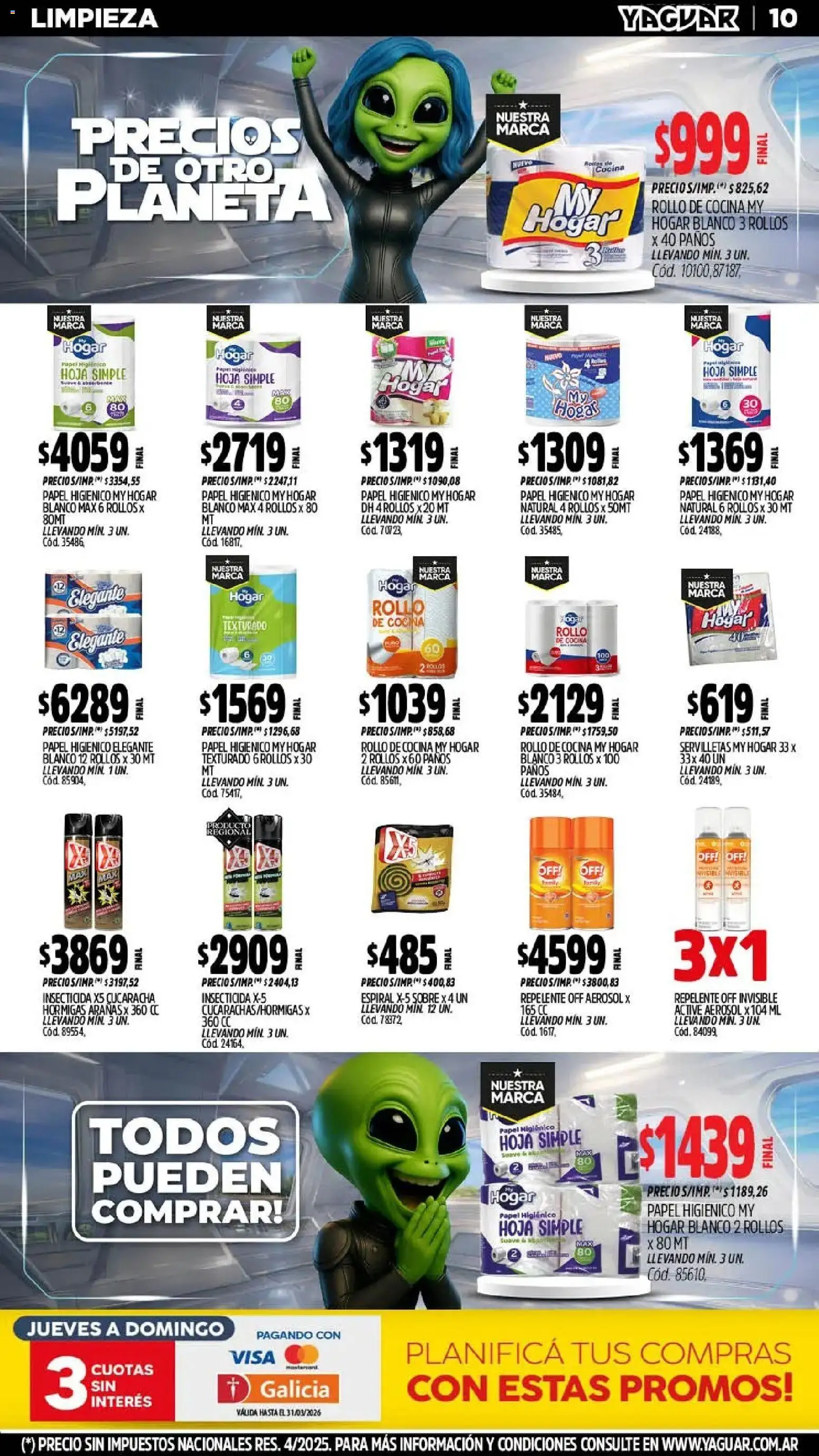 Yaguar - Oferta Semanal Salta │ válido desde el 02.03.2026 | Página: 10 | Productos: Papel higiénico, Insecticida, Servilletas, Sobre