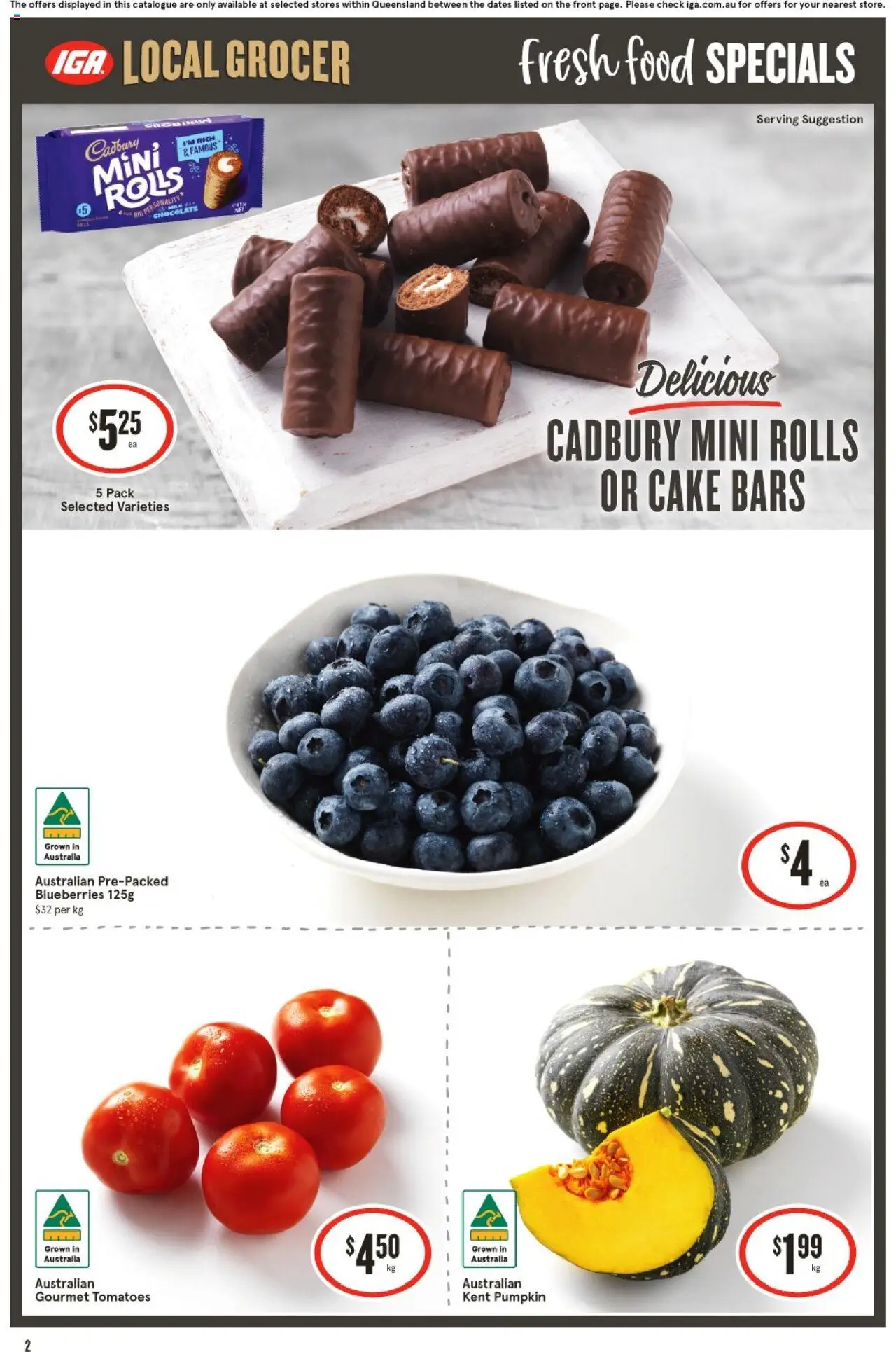 IGA catalogue - valid from 20.08.2025 | Page: 2 | Products: Chocolate, Tomatoes, Pumpkin, Blueberries