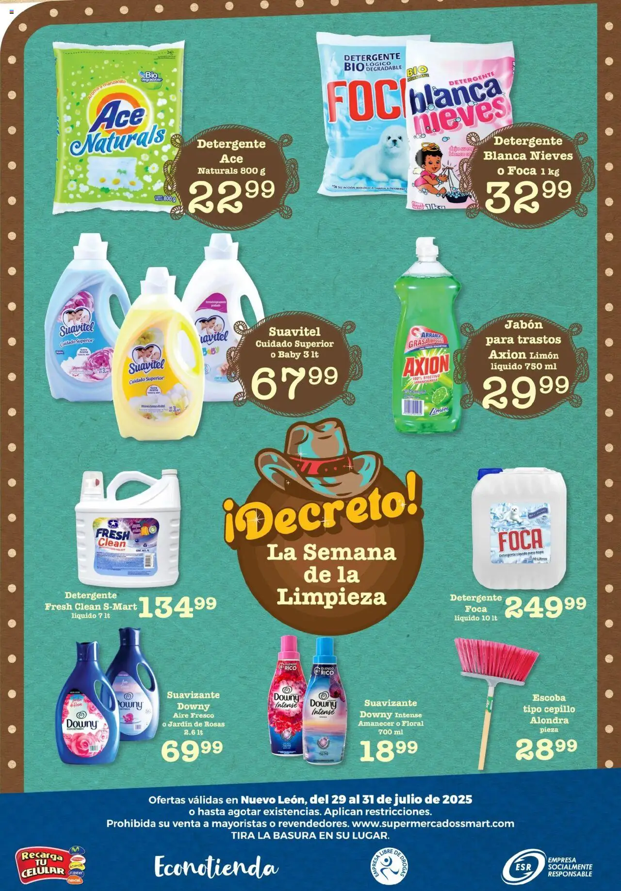 Nuevas ofertas de S-Mart válidas en toda la República Mexicana desde el 29.07.2025. ¡Encuentra las mejores ofertas en S-Mart - Folleto - Monterrey! | Página: 6 | Productos: Detergente, Limón, Escoba, Suavizante