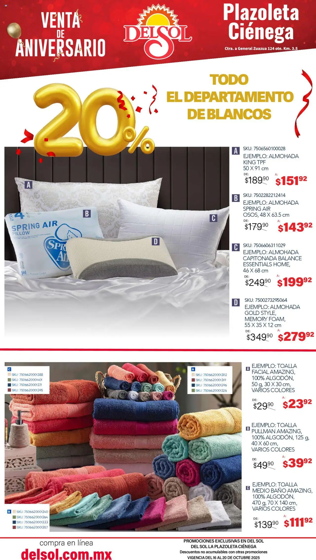 Nuevas ofertas de Del Sol y Woolworth válidas en toda la República Mexicana desde el 16.10.2025. ¡Encuentra las mejores ofertas en Del Sol y Woolworth - Catálogo Aniversario Apertura Del Sol Ciénega! | Página: 13 | Productos: Toalla, Almohada, Baño