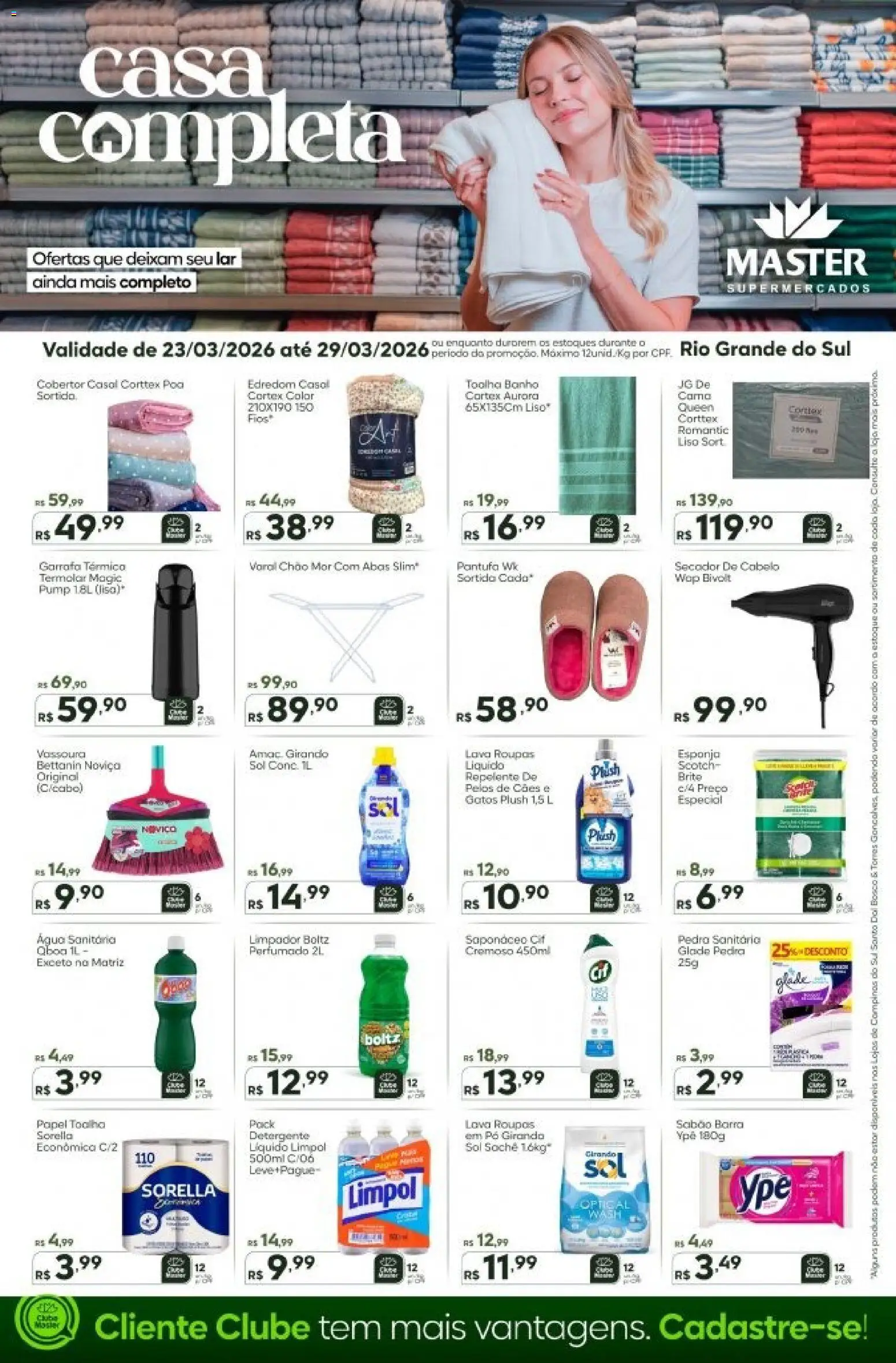 Master Folheto - válido de 23.03.2026 | Página: 1 | Produtos: Papel toalha, Detergente, Cobertor, Vassoura