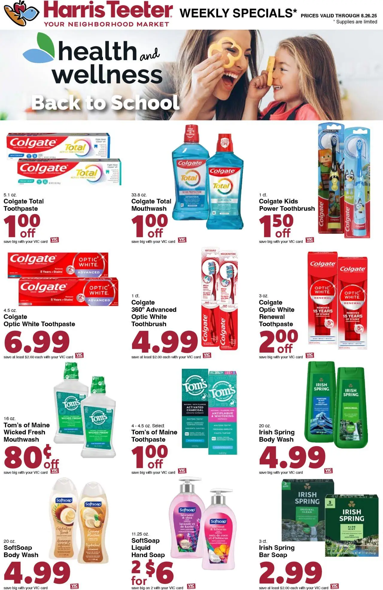 Harris Teeter Weekly Ad - valid from 20.08.2025 | Page: 16 | Products: Toothpaste, Mouthwash, Bar Soap, Body Wash