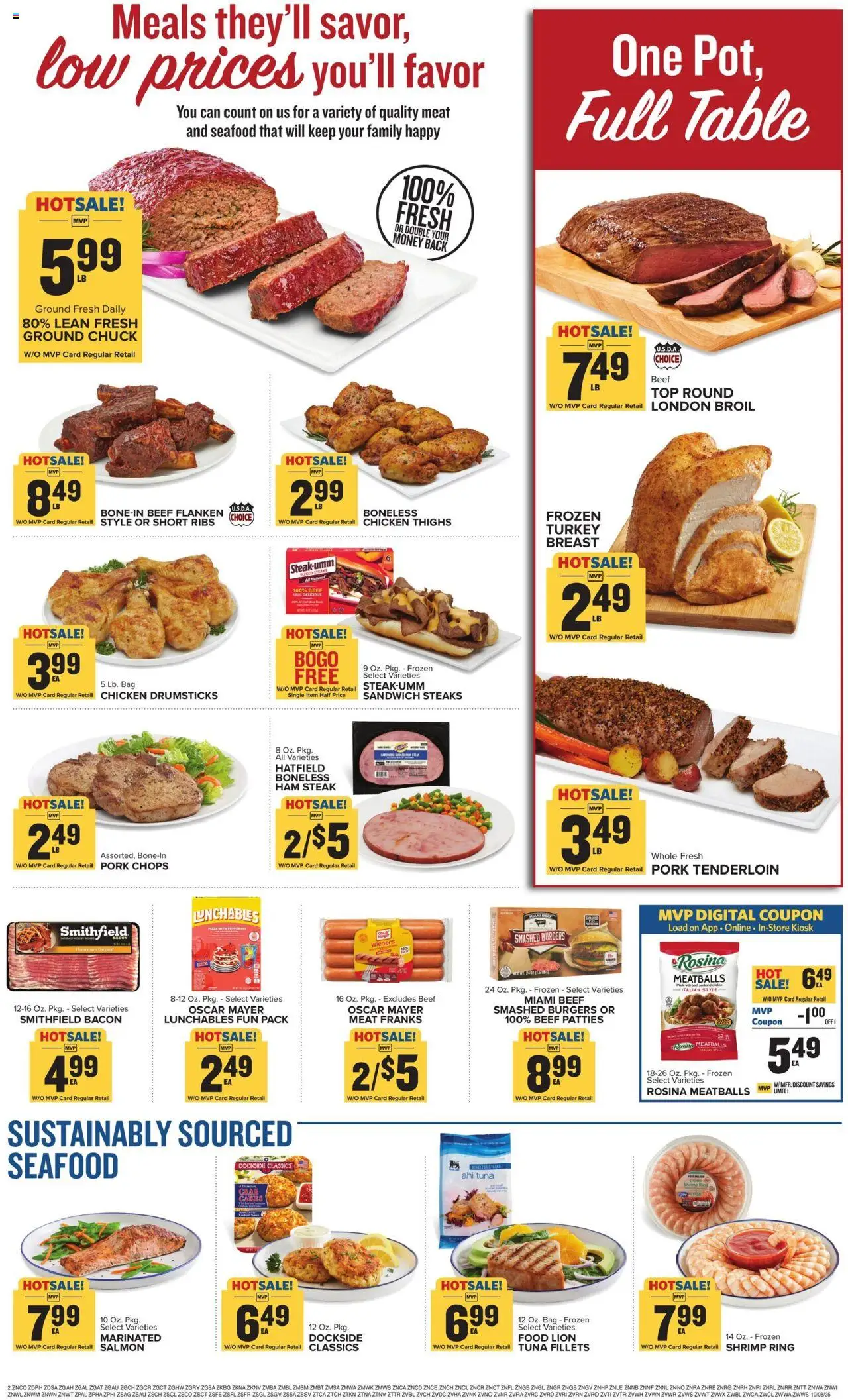 Food Lion Weekly Ad - valid from 08.10.2025 | Page: 3 | Products: Table, Ham, Beef, Seafood