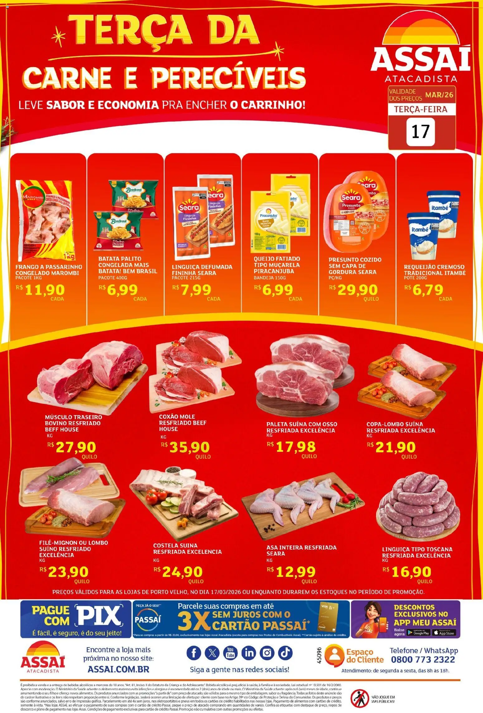 Assaí Atacadista Folheto - válido de 17.03.2026 | Página: 1 | Produtos: Lombo, Presunto, Telefone, Requeijão
