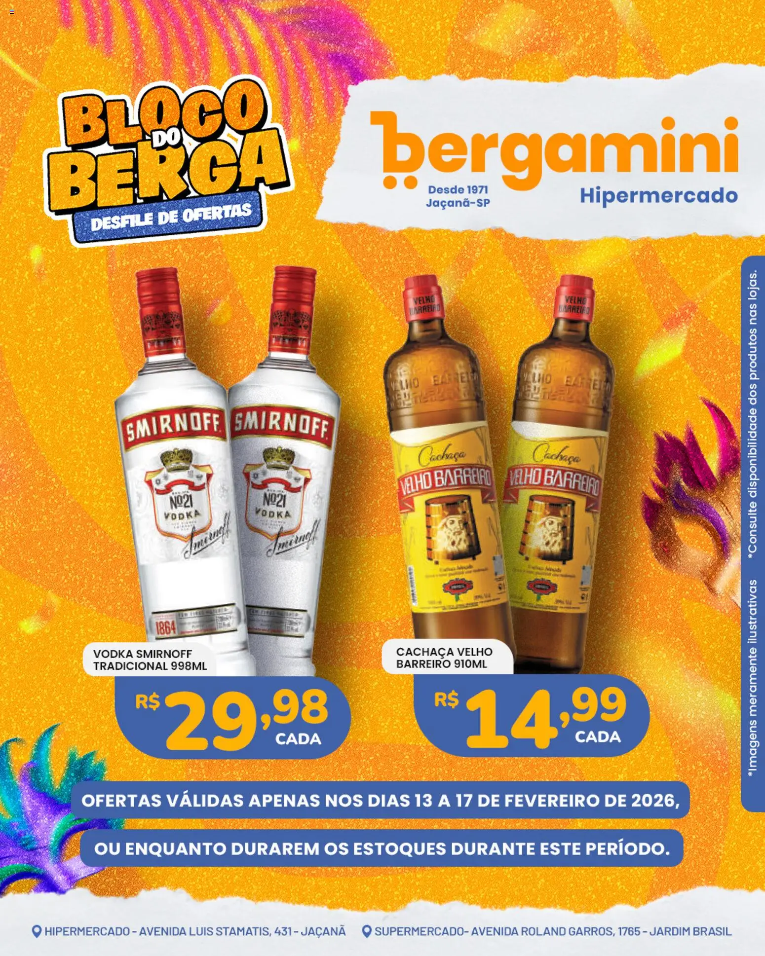 Supermercado Bergamini Folheto - válido de 13.02.2026 | Página: 12 | Produtos: Cachaça, Vodka