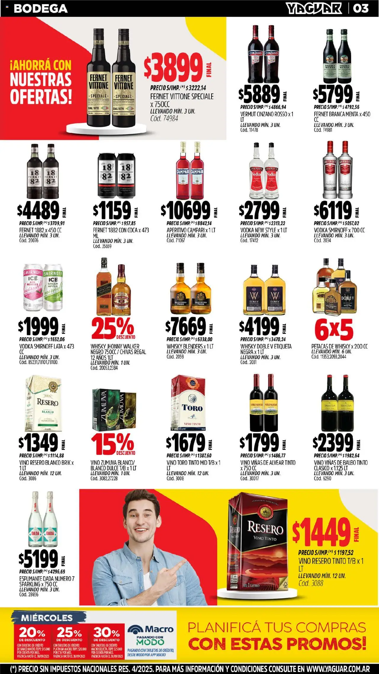 Yaguar - Mar del Plata │ válido desde el 15.09.2025 | Página: 4 | Productos: Whisky, Banco, Fernet, Vino