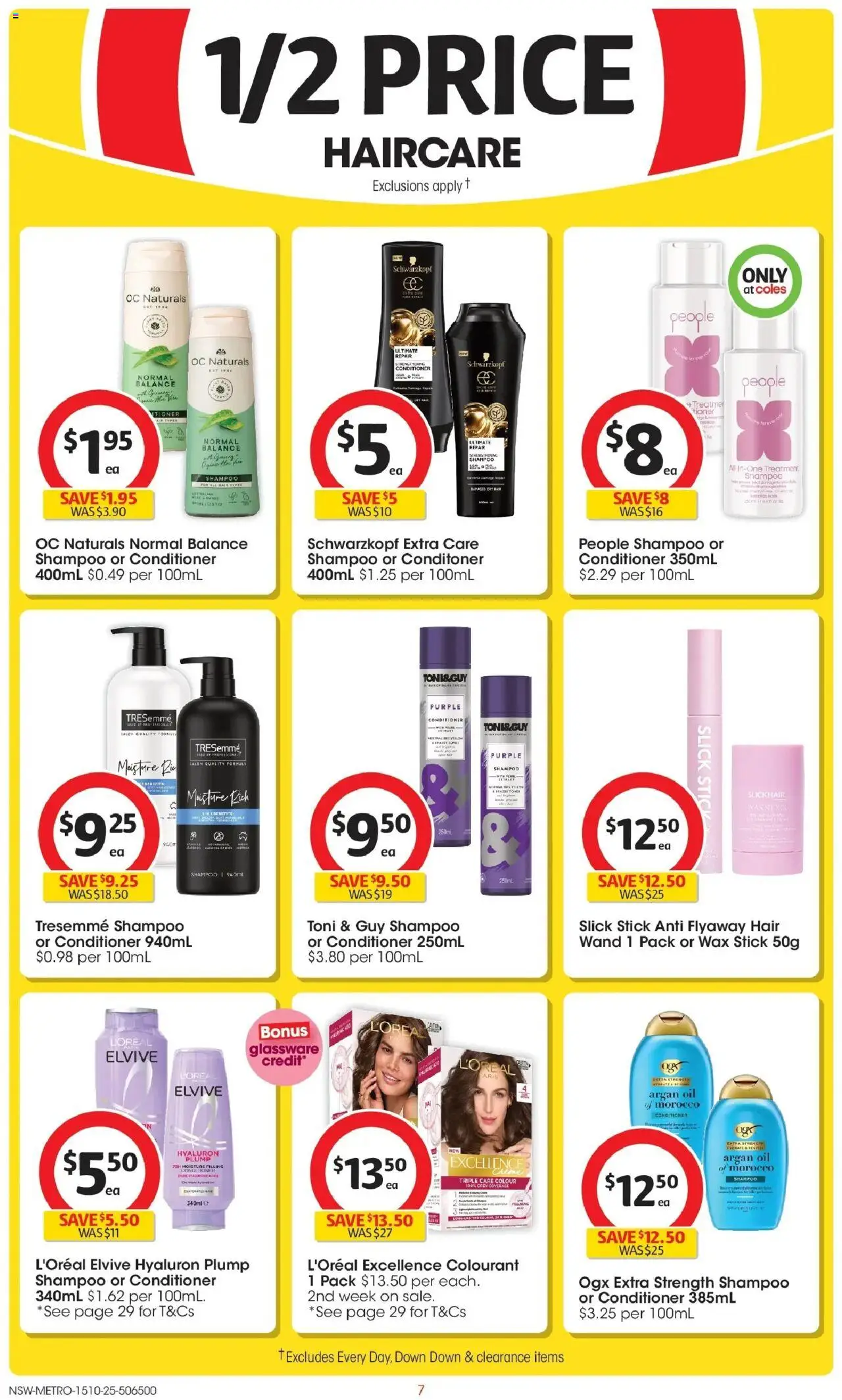Coles catalogue - valid from 15.10.2025 | Page: 7 | Products: Shampoo, Conditioner, Glassware, Argan oil