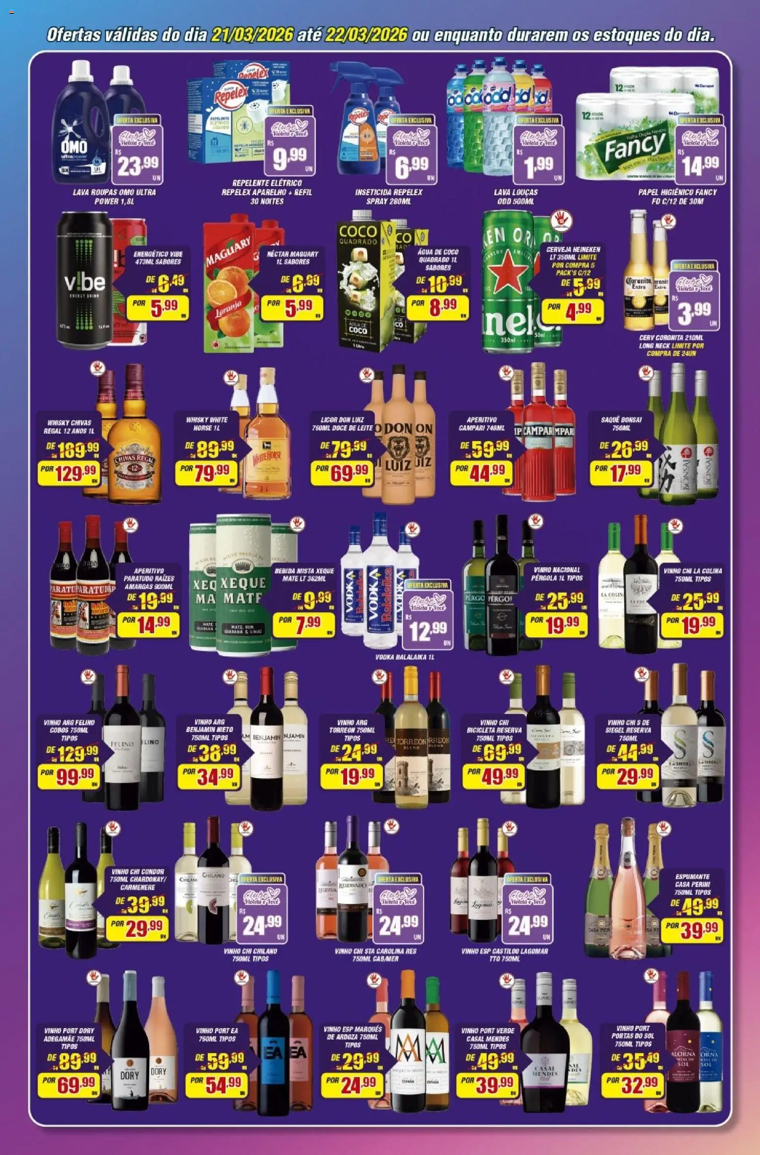 Violeta Supermercados Folheto - válido de 21.03.2026 | Página: 3 | Produtos: Saquê, Leite, Cerveja, Papel higiênico
