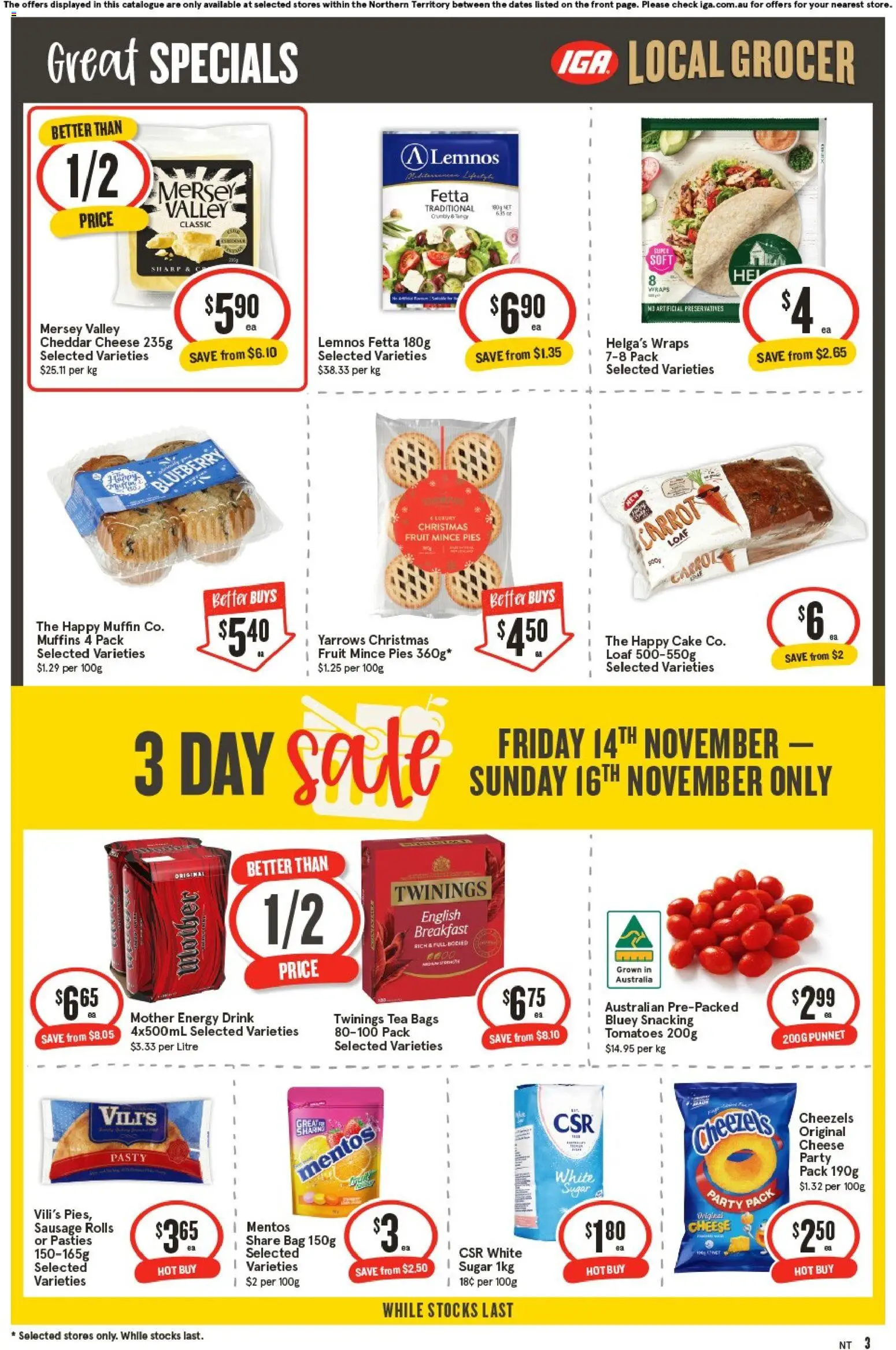 IGA catalogue - valid from 12.11.2025 | Page: 4 | Products: Cheese, Tomatoes, Sausage, Pies