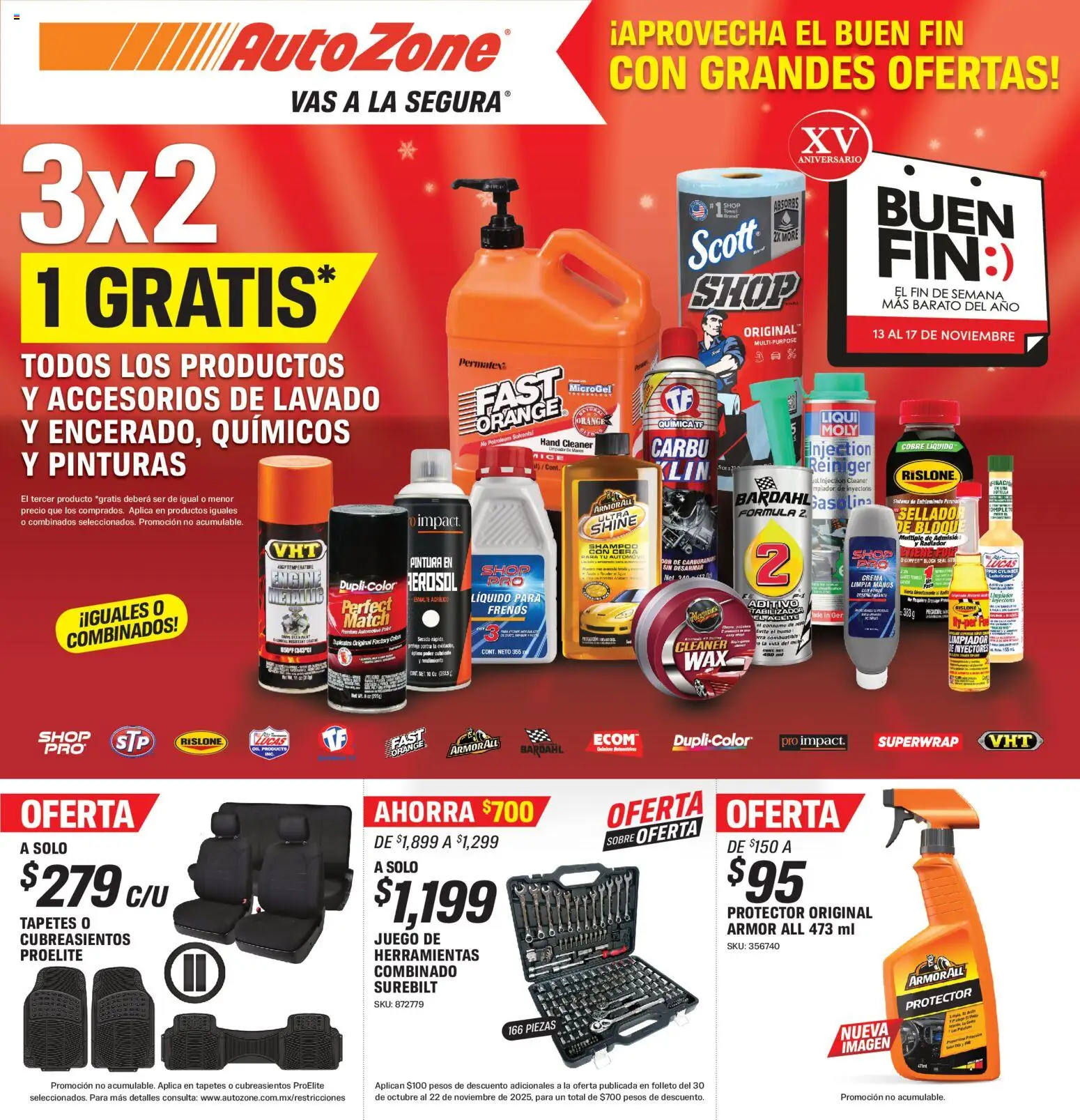 Nuevas ofertas de AutoZone válidas en toda la República Mexicana desde el 13.11.2025. ¡Encuentra las mejores ofertas en AutoZone Buen Fin! | Página: 1 | Productos: Aceite, Botella, Pintura, Radiador