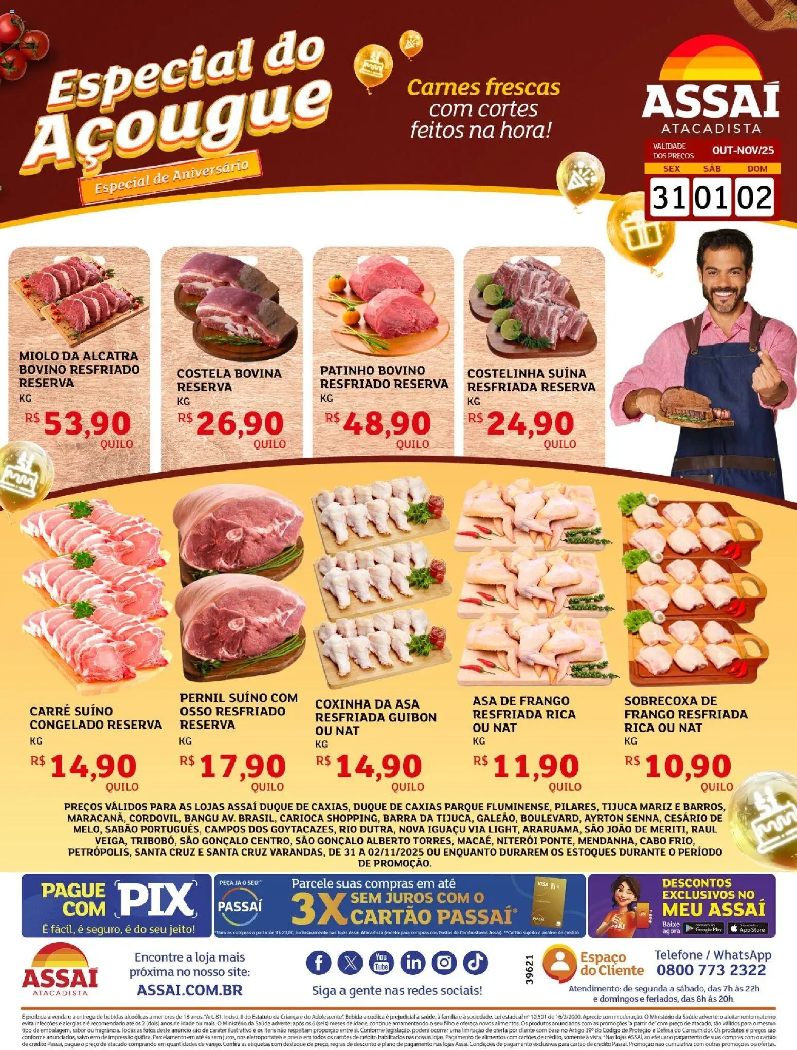 Assaí Atacadista Folheto - válido de 31.10.2025 | Página: 1 | Produtos: Alcatra, Asa de frango, Base, Cabo