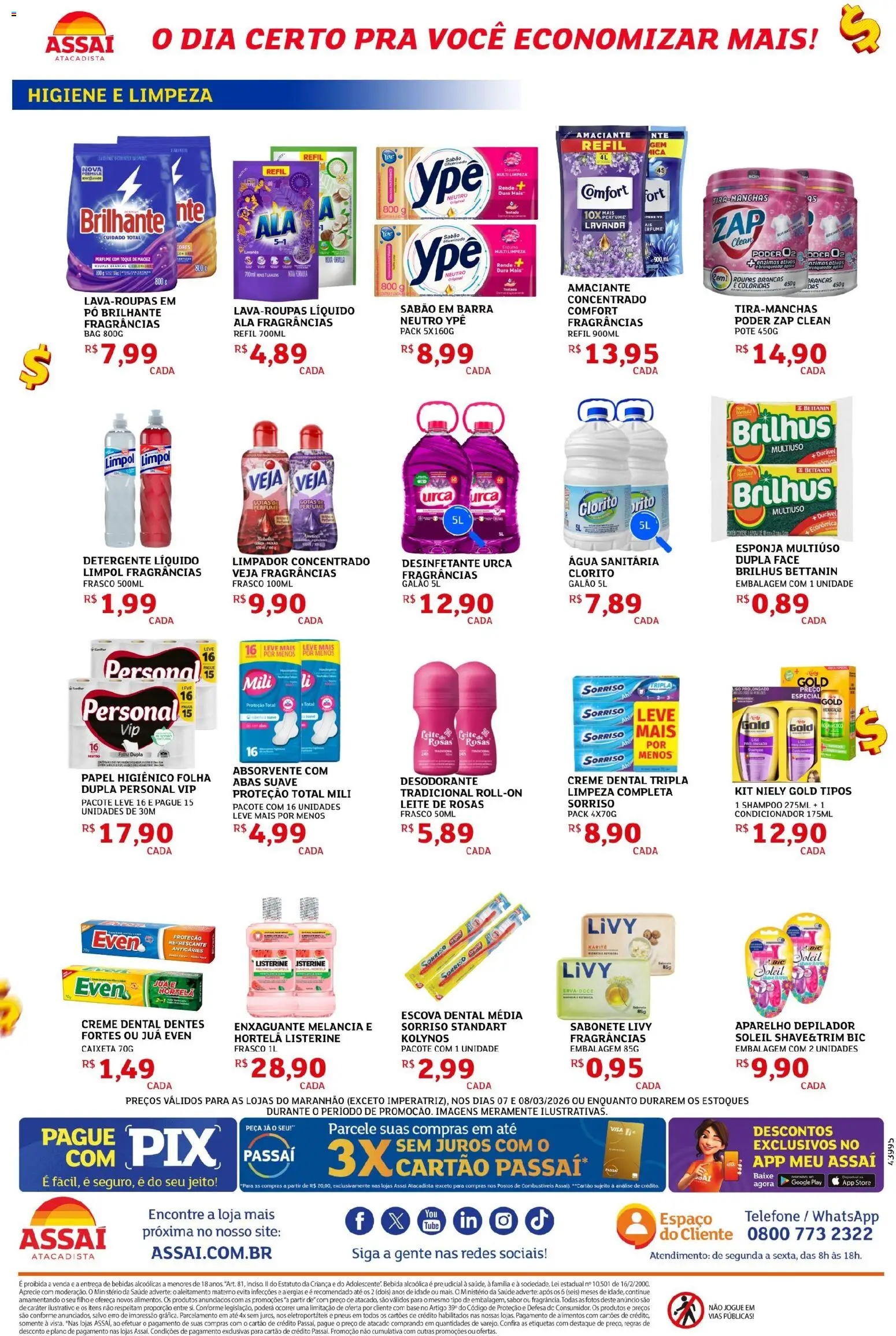 Assaí Atacadista Folheto - válido de 07.03.2026 | Página: 4 | Produtos: Esponja, Leite, Desinfetante, Água sanitária