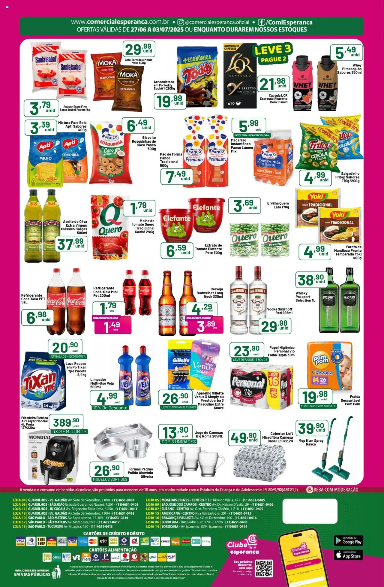 Comercial Esperança Folheto - válido de 27.06.2025 | Página: 2 | Produtos: Ervilha, Whisky, Fritadeira elétrica, Roupas