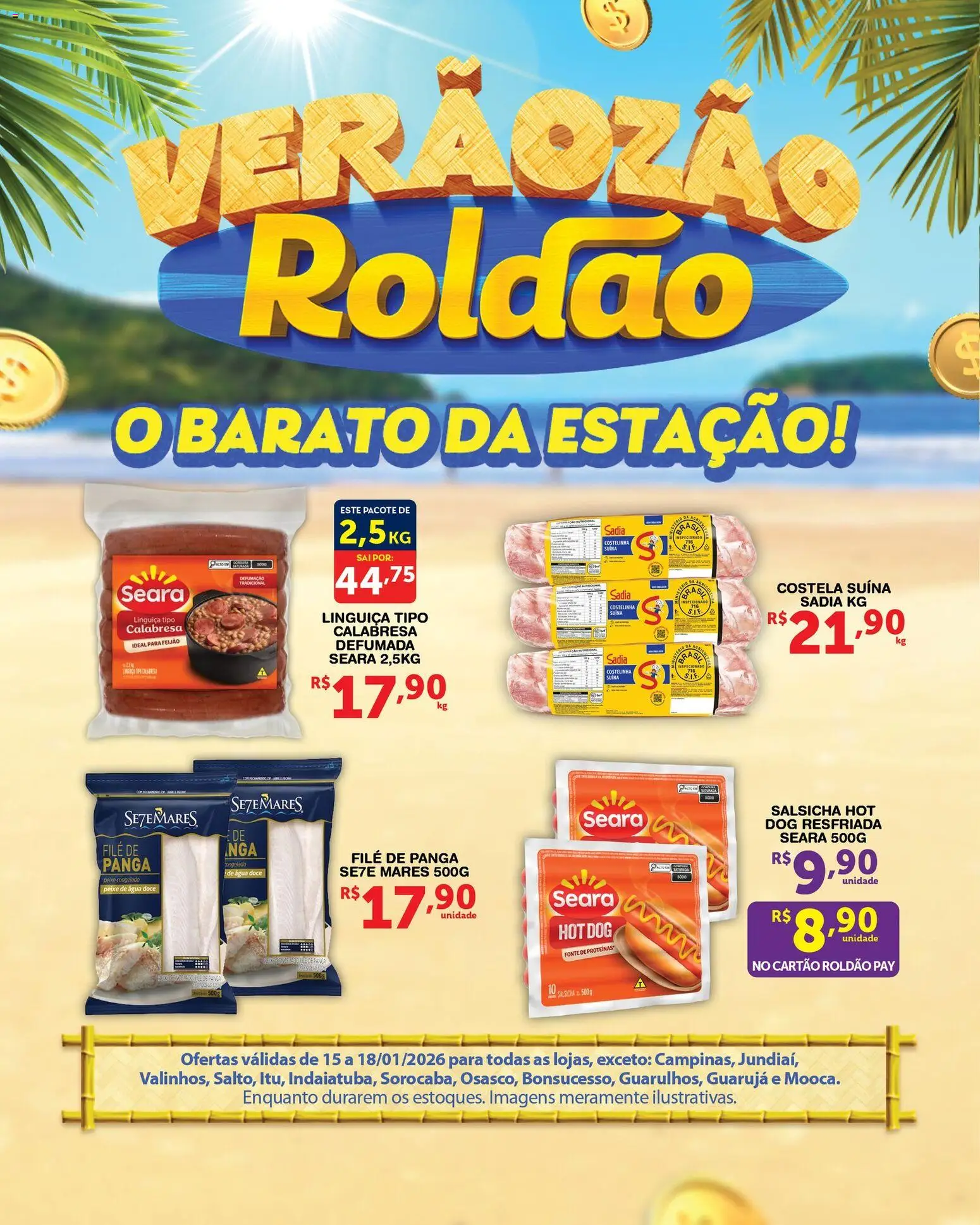 Roldão Folheto - válido de 15.01.2026 | Página: 2 | Produtos: Feijão, Salsicha, Linguiça, Peixe