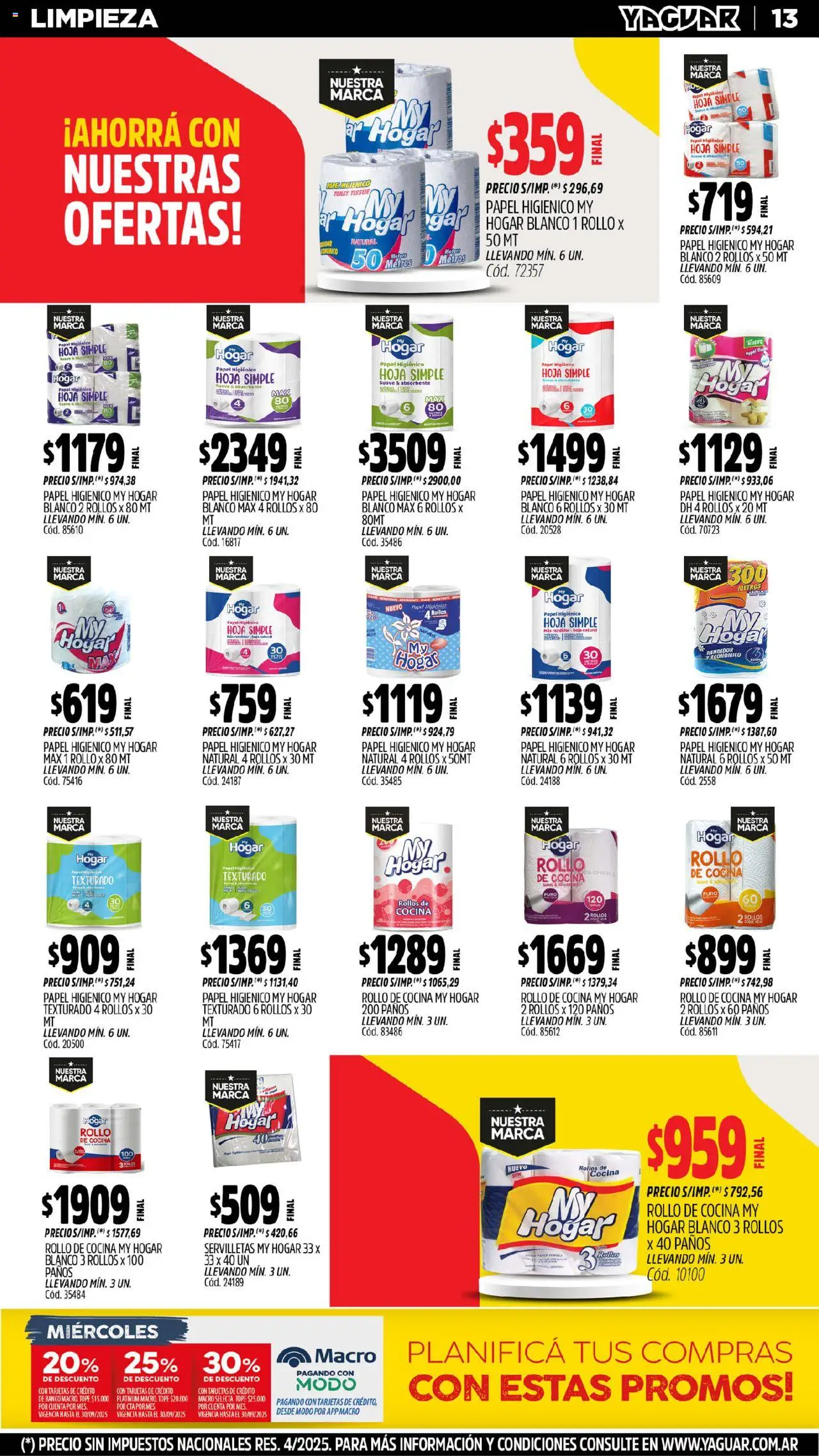 Yaguar - José C. Paz │ válido desde el 08.09.2025 | Página: 14 | Productos: Papel higiénico, Cocina, Banco, Servilletas